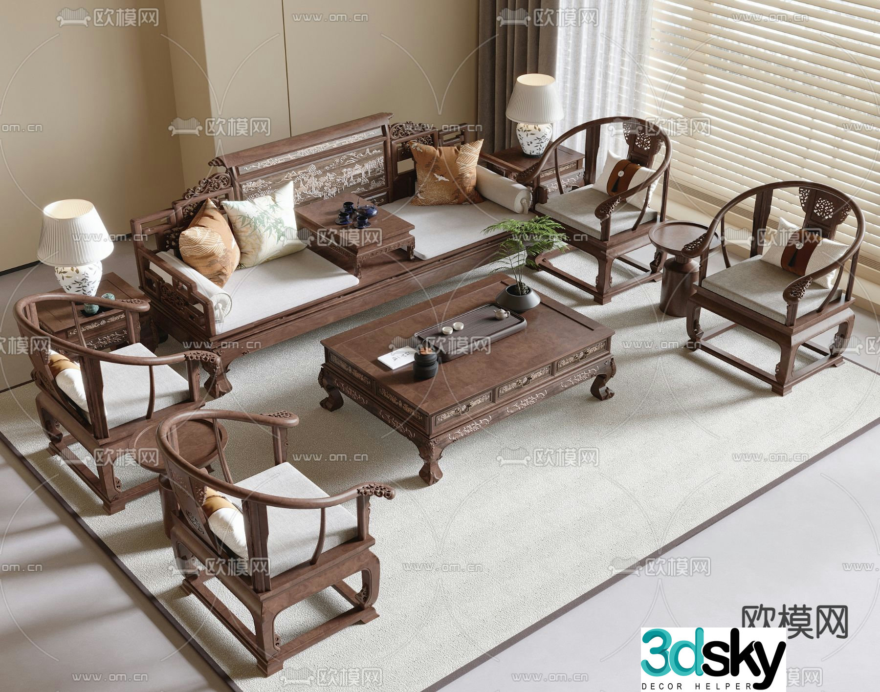 New Chinese style modular sofa 3d model