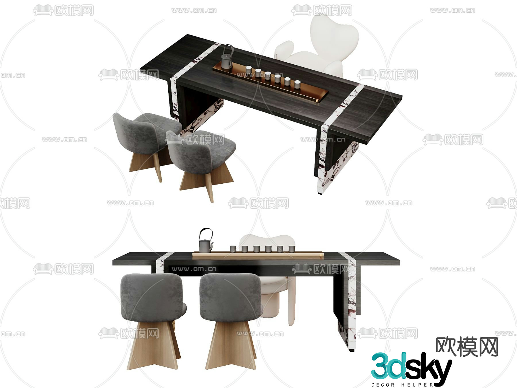 Modern tea table and chairs tea table 3d model
