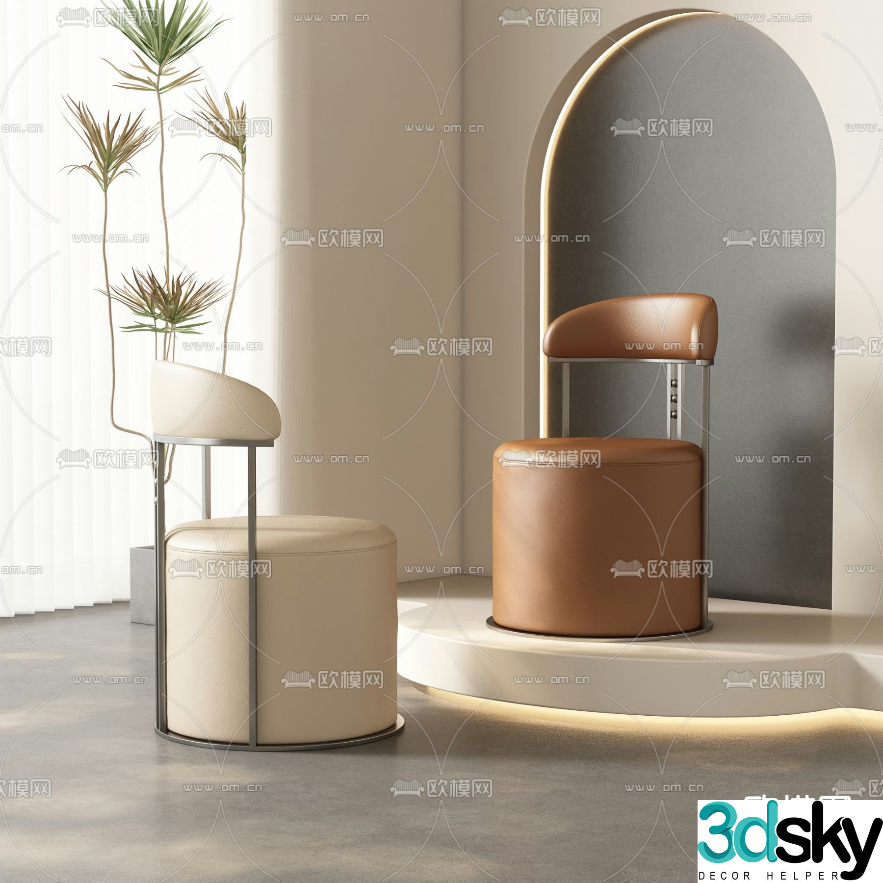 Leather dining chair leisure chair dressing chair 3d model