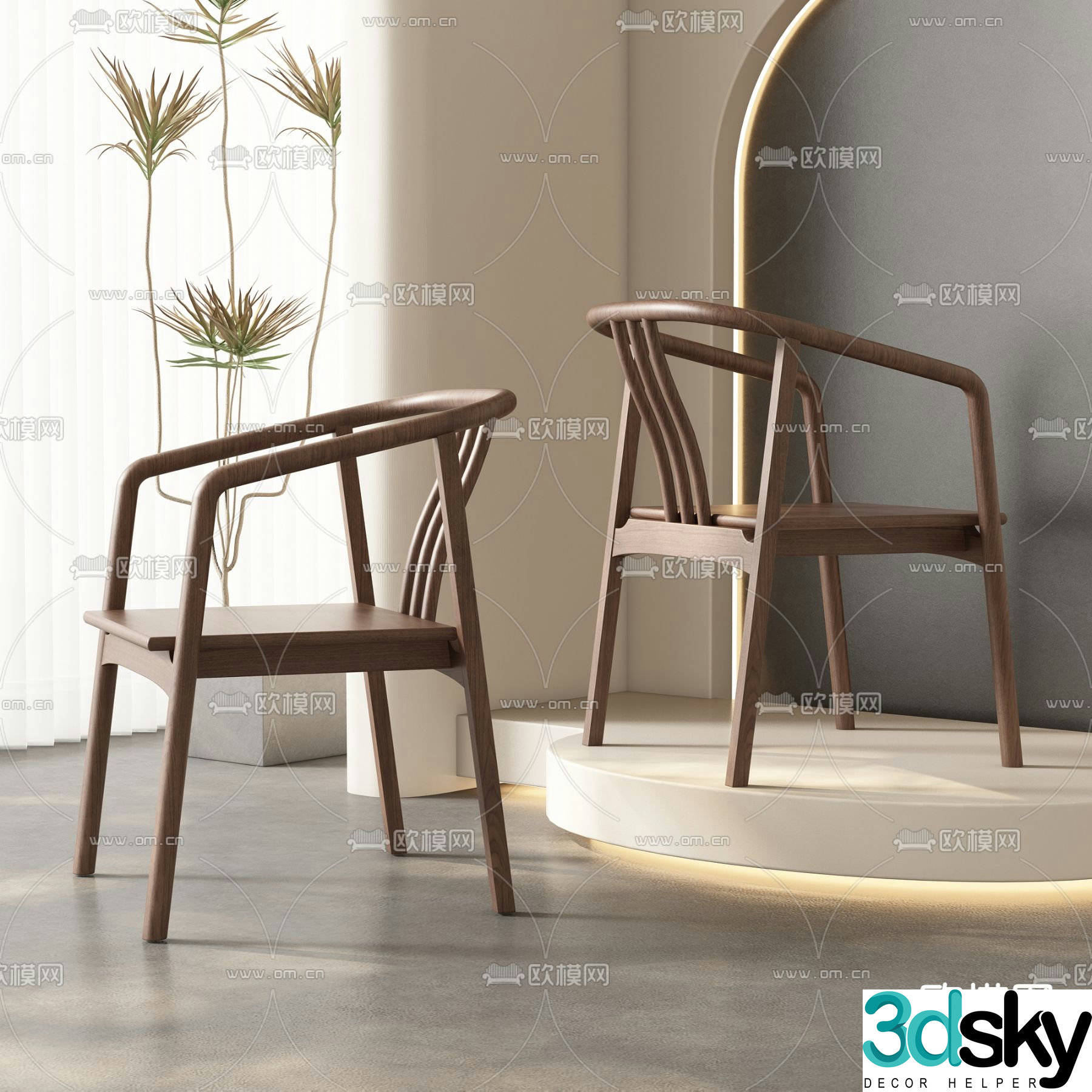 Chinese style single chair leisure chair wooden chair 3d model