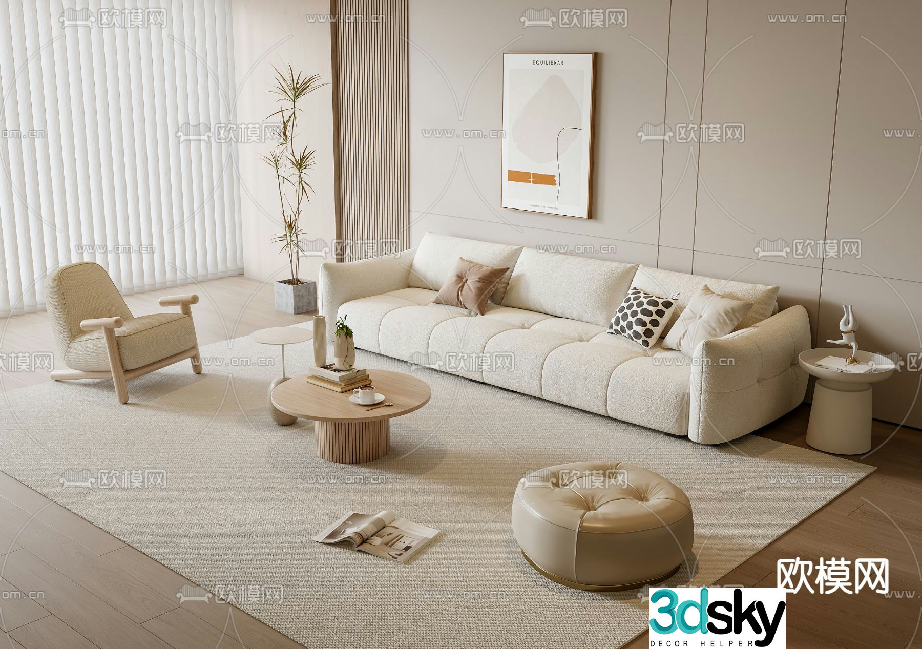 Cream style modular sofa 3d model