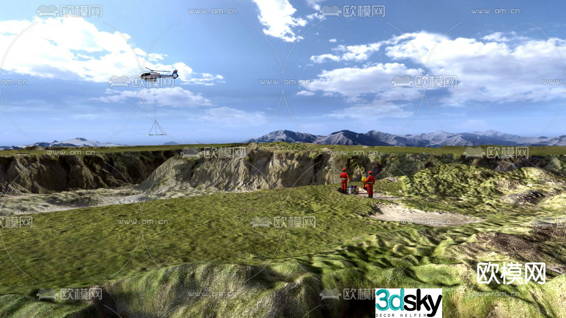 Drone exploration plateau landscape 3d model