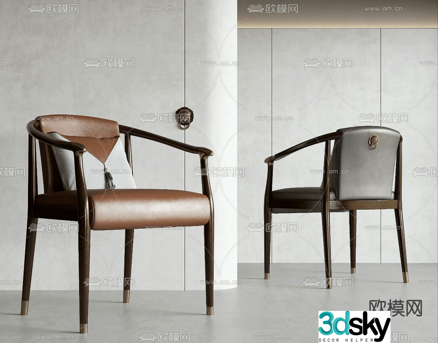 New Chinese style single chair dining chair leisure chair 3D model