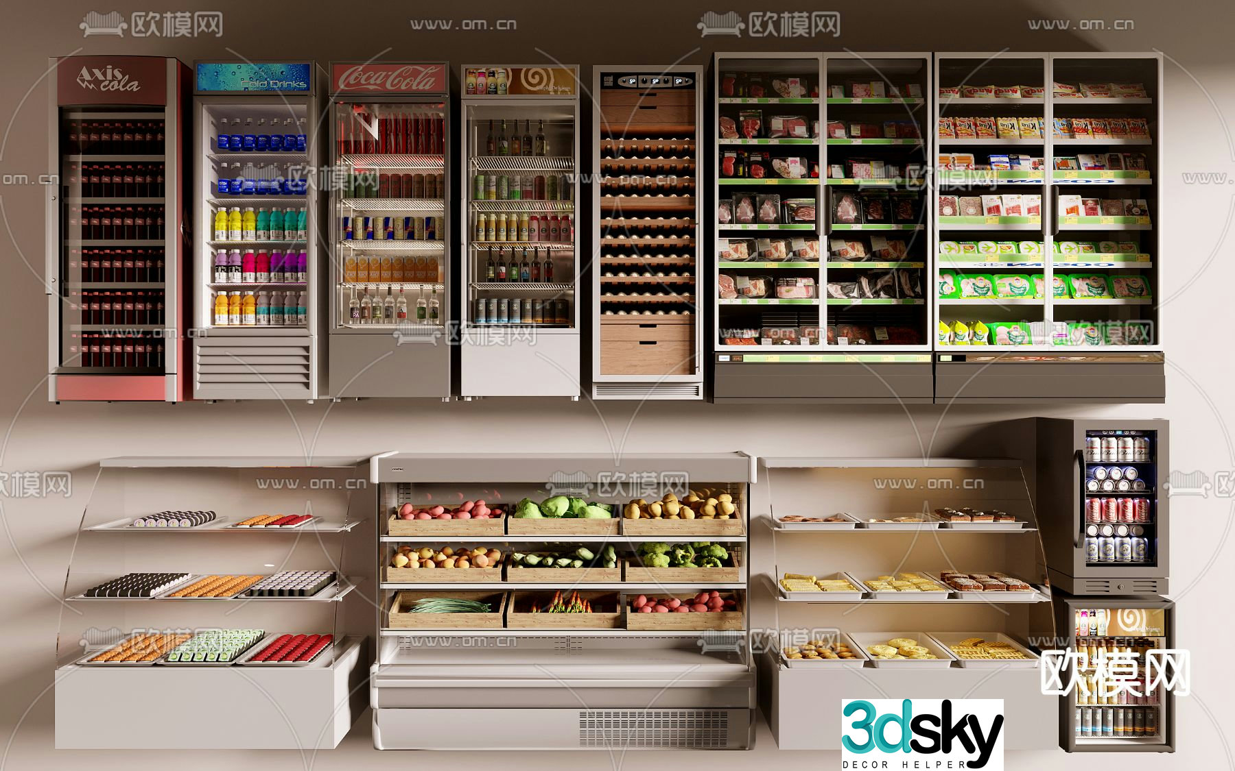 Beverage cabinet vegetable cabinet cake cabinet 3d model