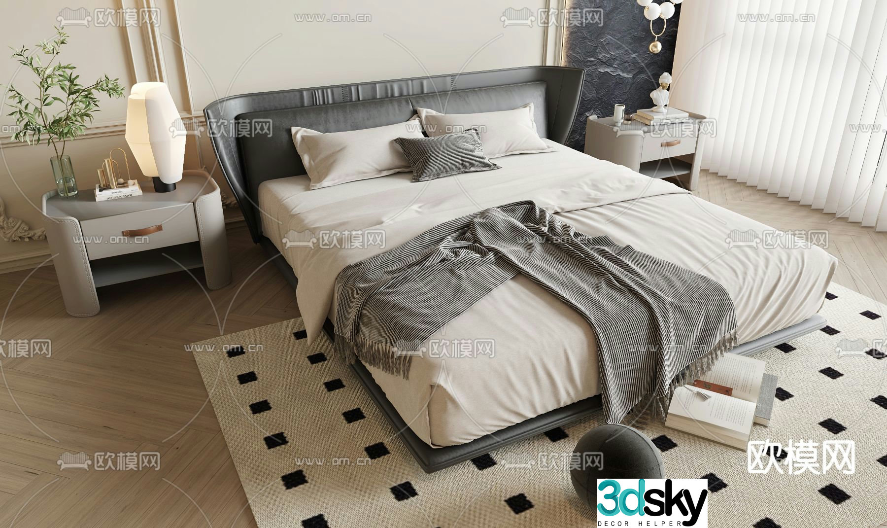 Modern double bed 3d model