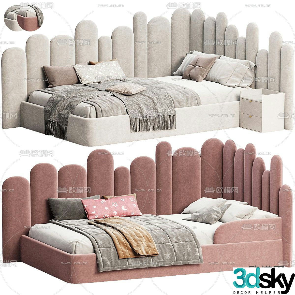 Modern single bed children’s bed 3d model