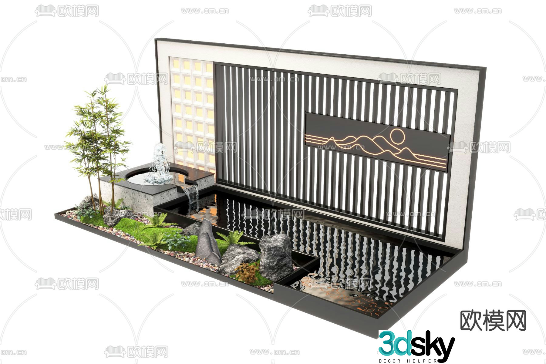 Modern landscape wall fountain pool plunge pool sketch 3D model