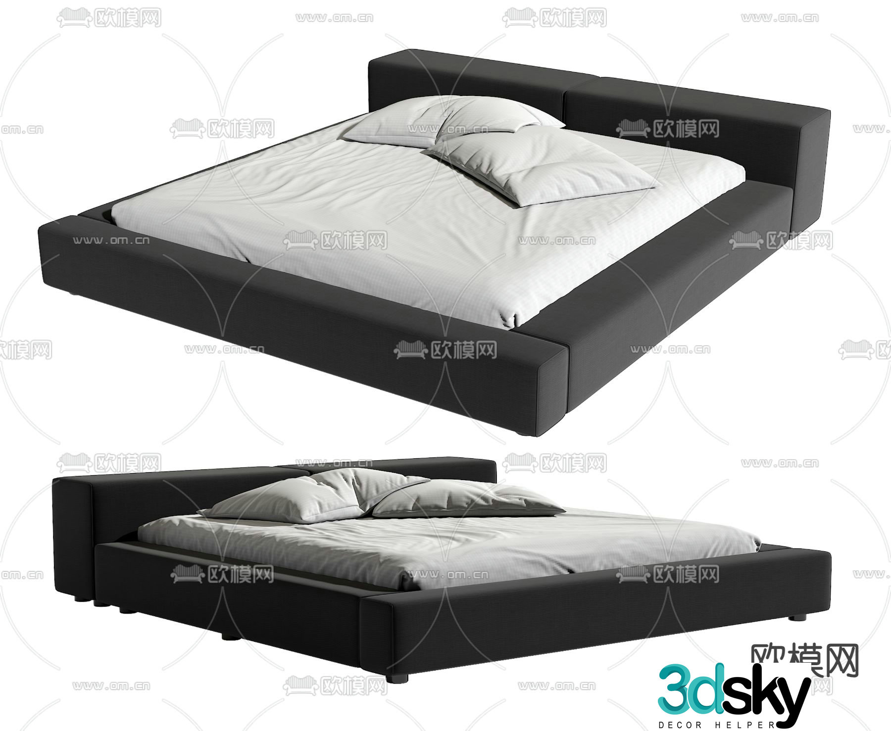 Modern double bed 3d model