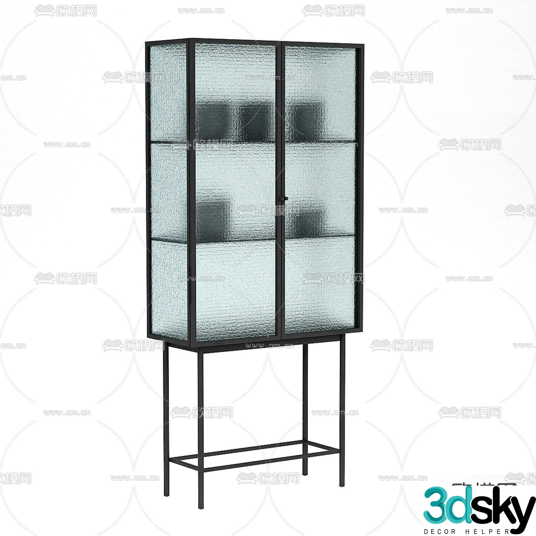 Glass side cabinet high cabinet 3D model