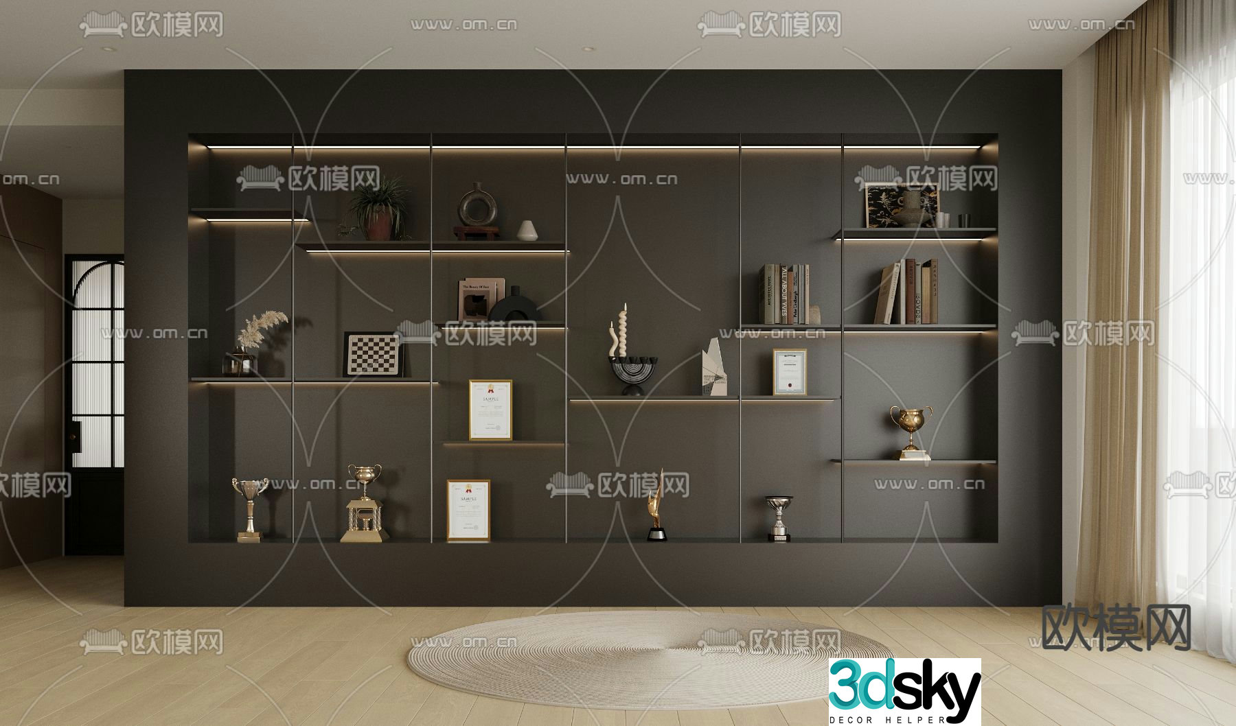 Modern decorative cabinet bookcase display cabinet 3d model