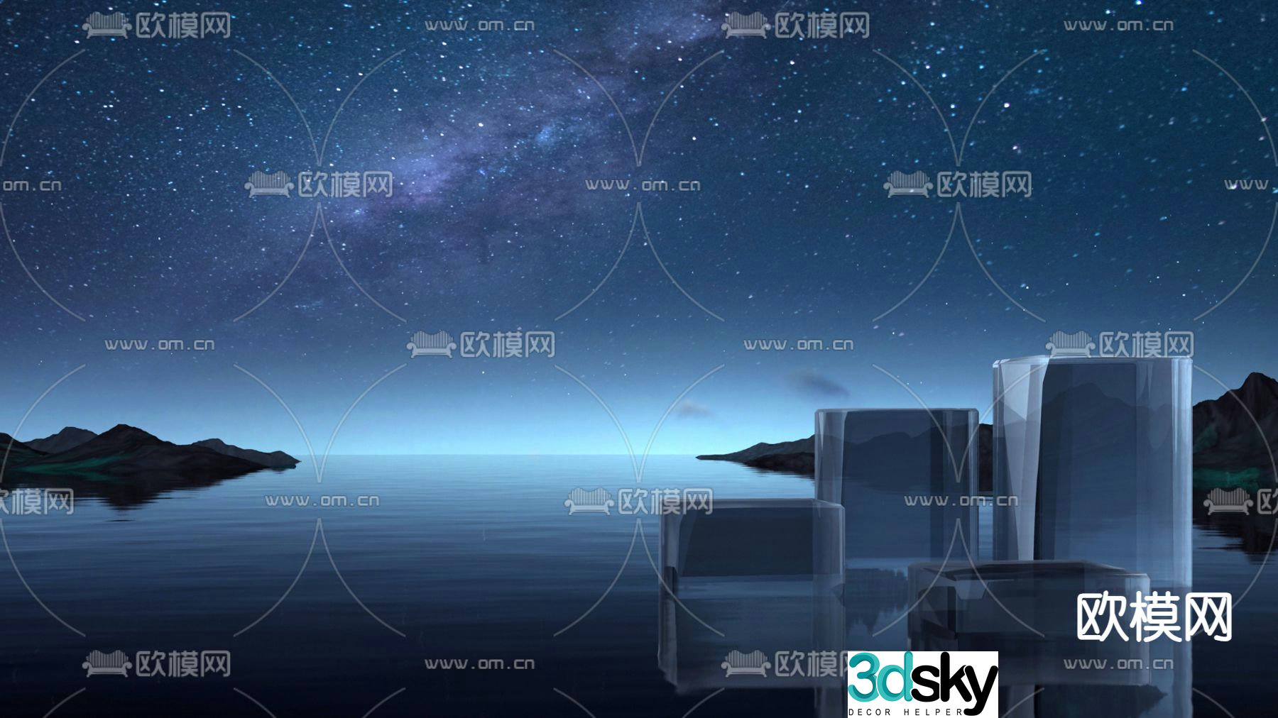 Night scene lake landscape 3d model