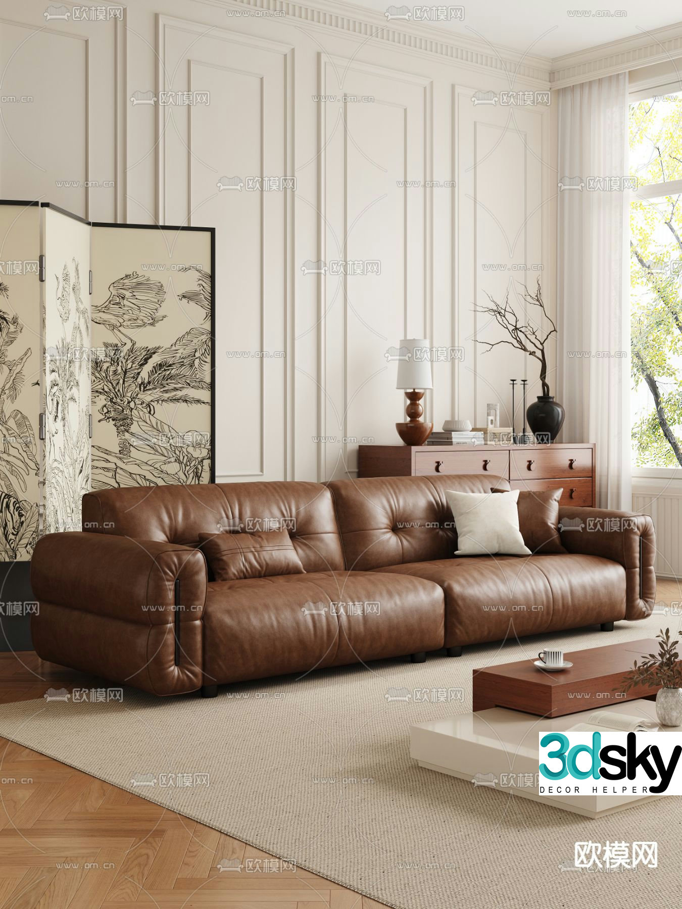 Medieval style leisure sofa multi-person sofa 3D model