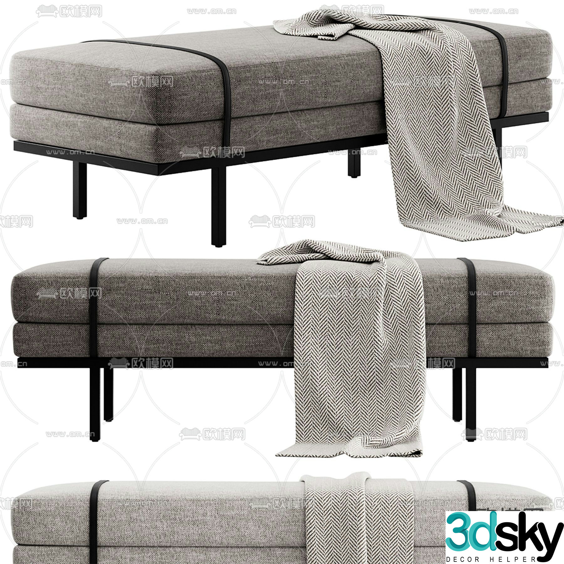 bed end stool footrest 3d model