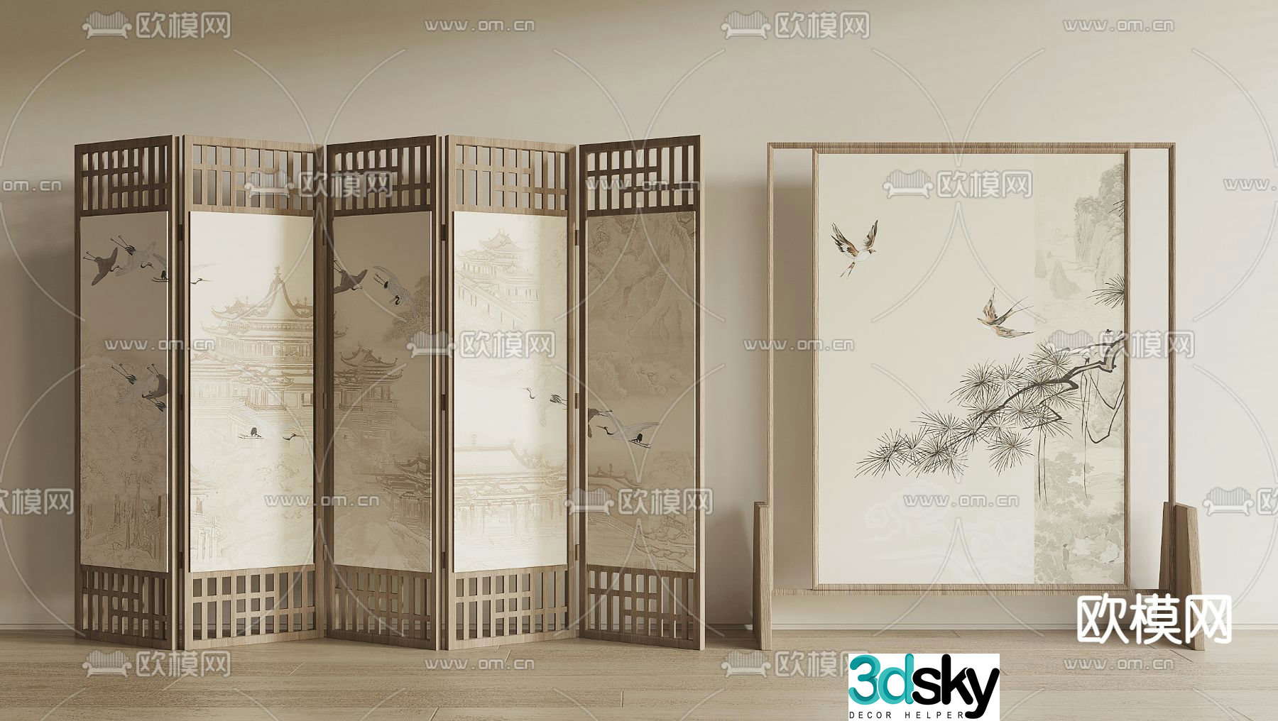 New Chinese-style screen partition insert 3D model