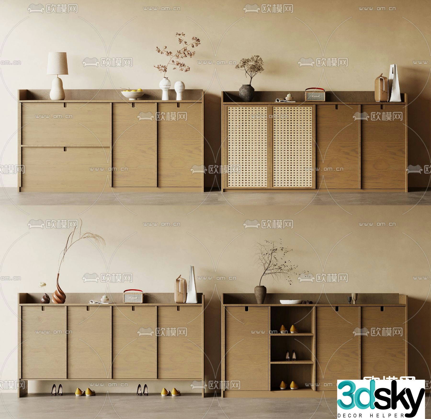 Medieval style shoe cabinet low cabinet 3d model
