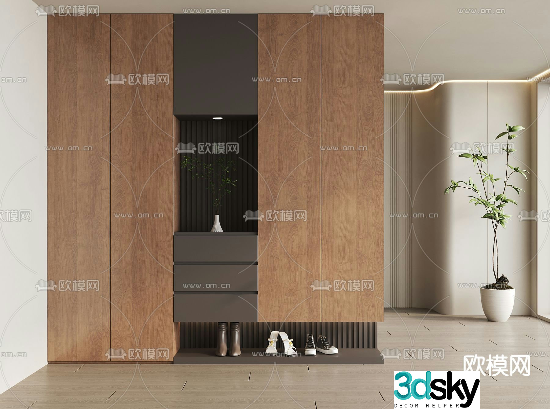 Medieval style entrance cabinet shoe cabinet 3D model