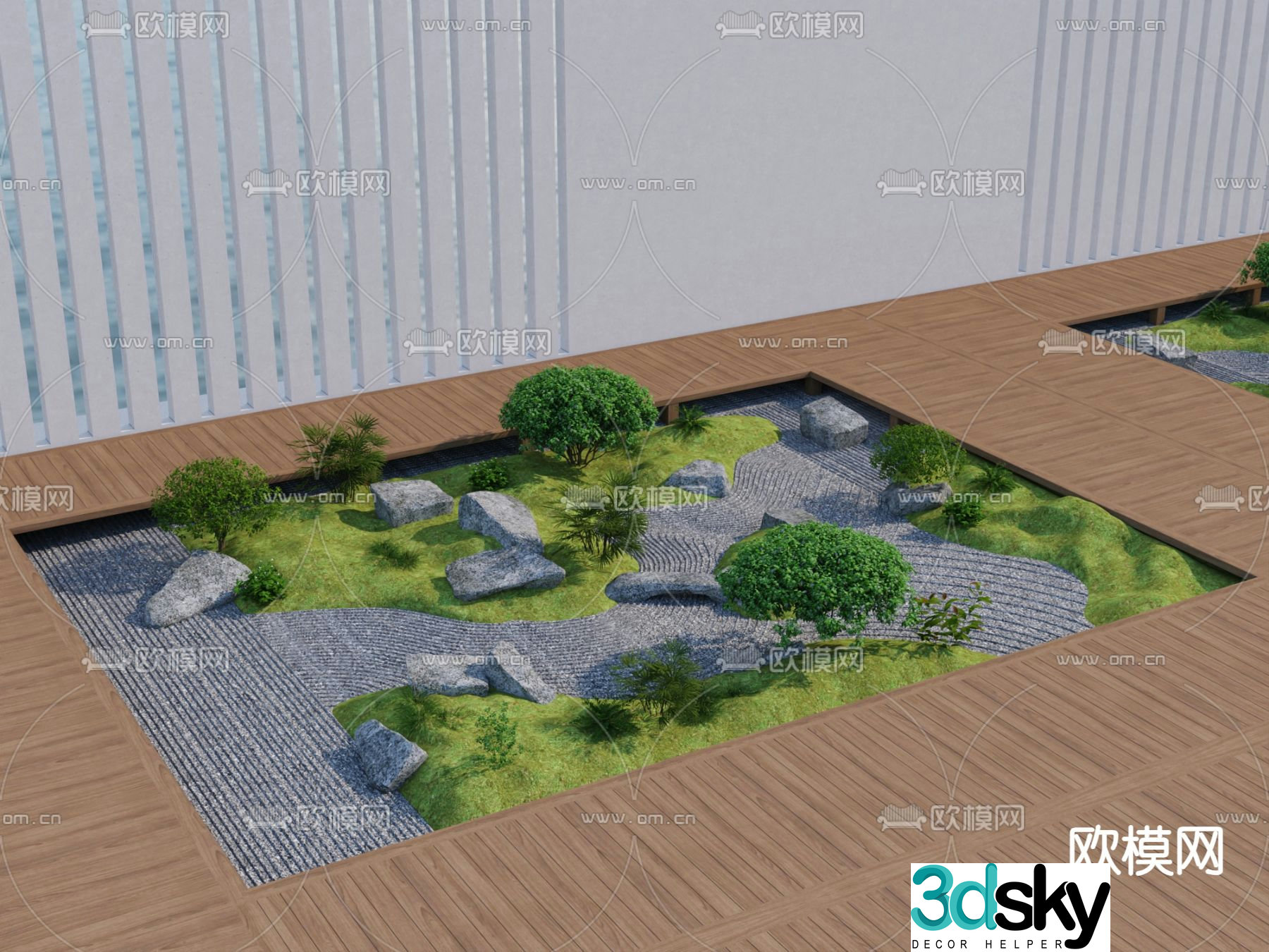 Green flowers and grass landscaping 3d model