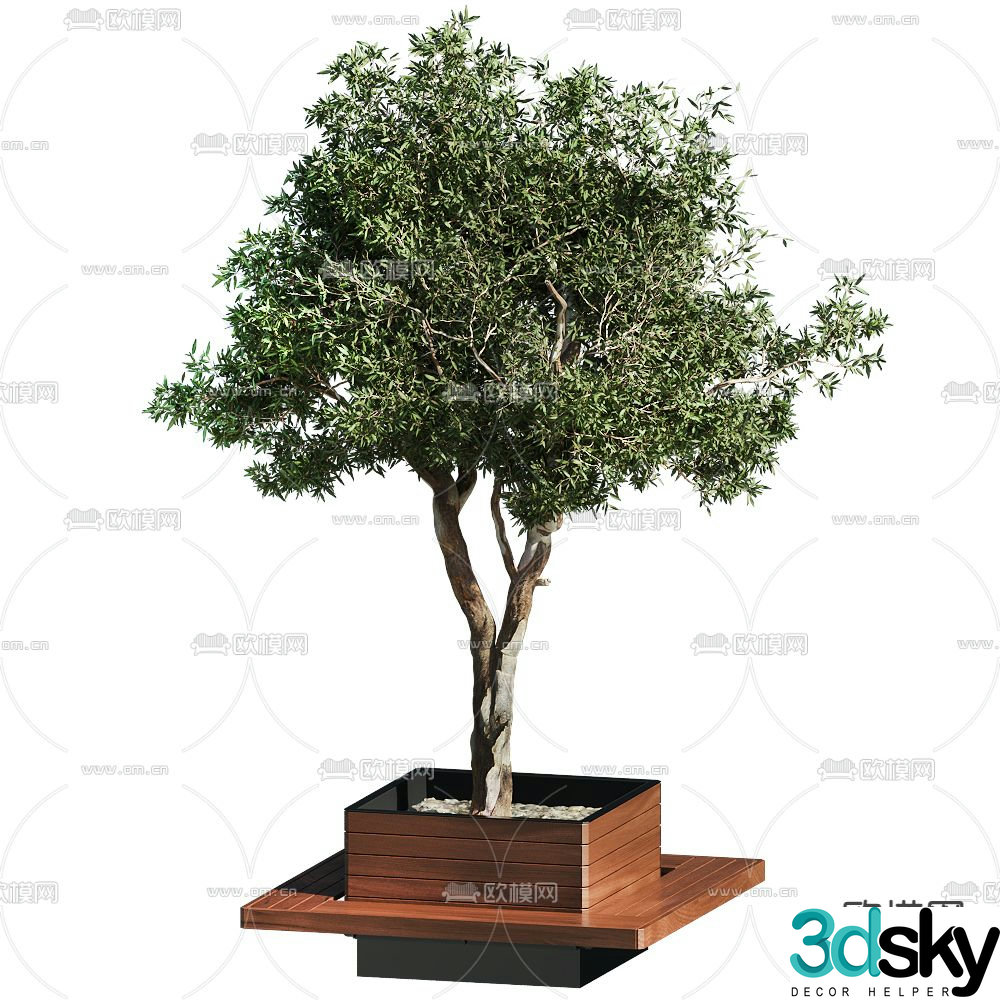 Tree pool chair outdoor chair large flowerpot 3d model