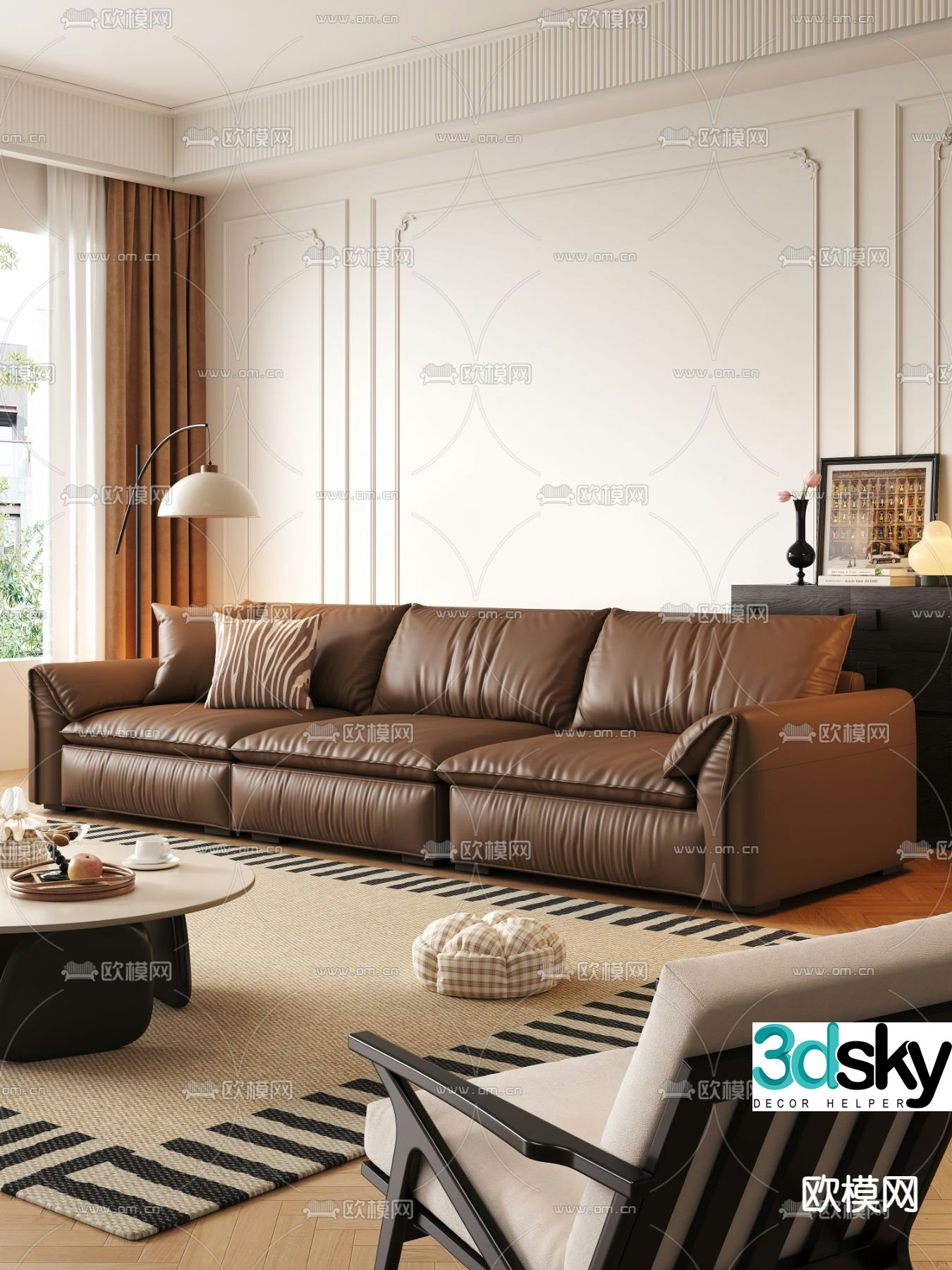 Three seater sofa leather sofa 3d model
