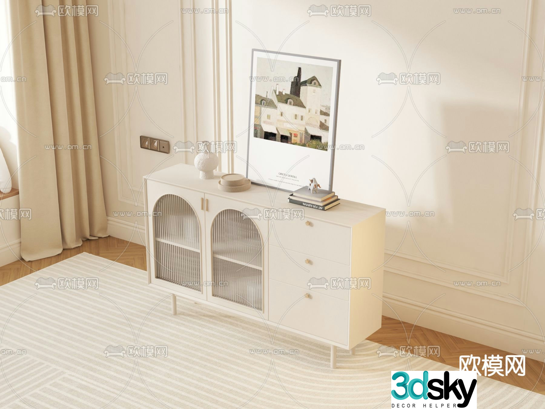 Cream style sideboard 3d model