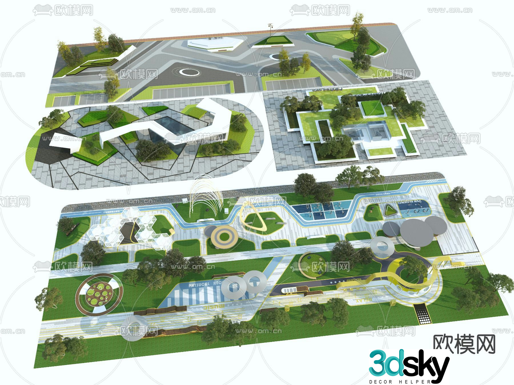 Strip linear landscape pocket park 3d model
