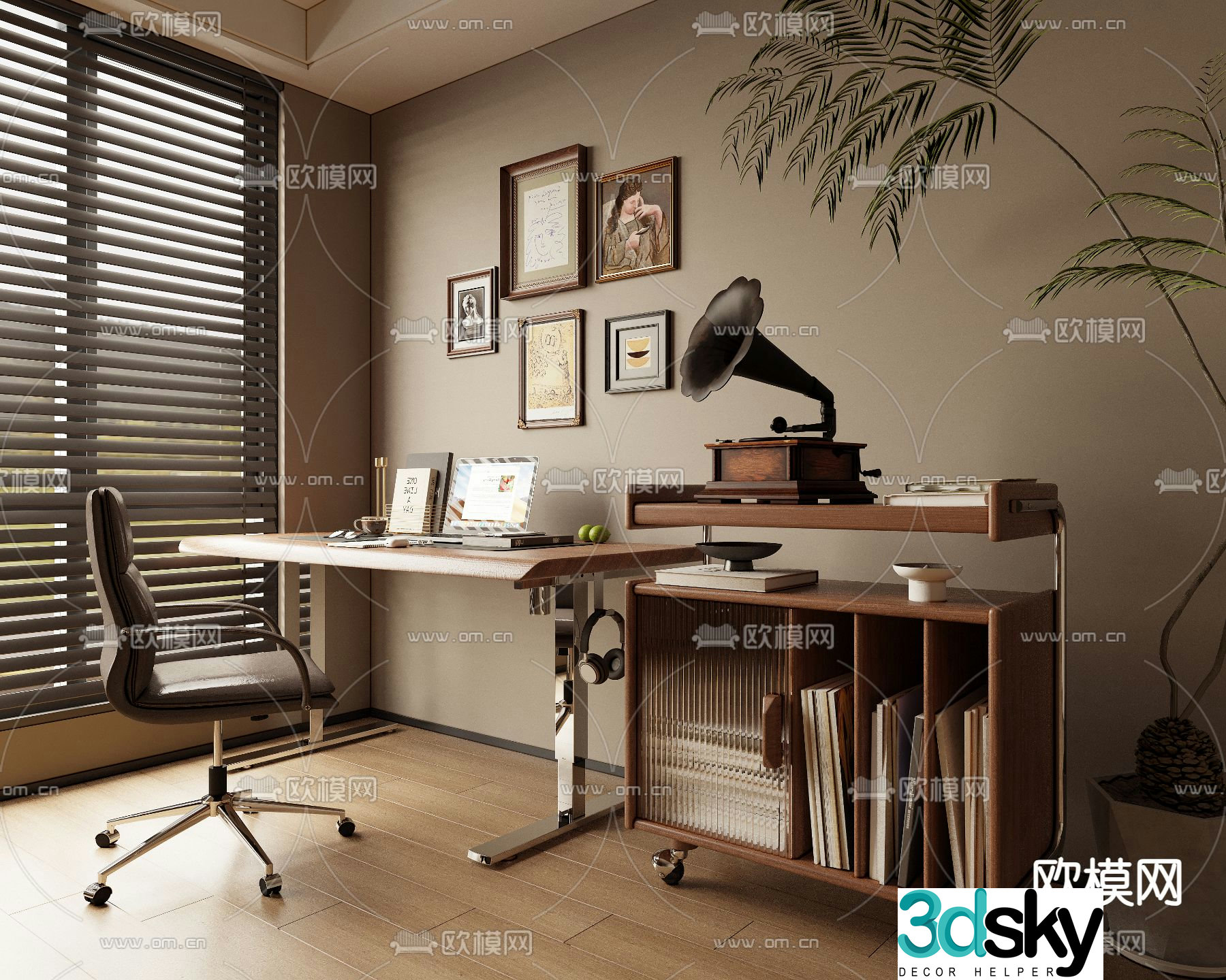 Medieval style desk study table writing desk 3D model