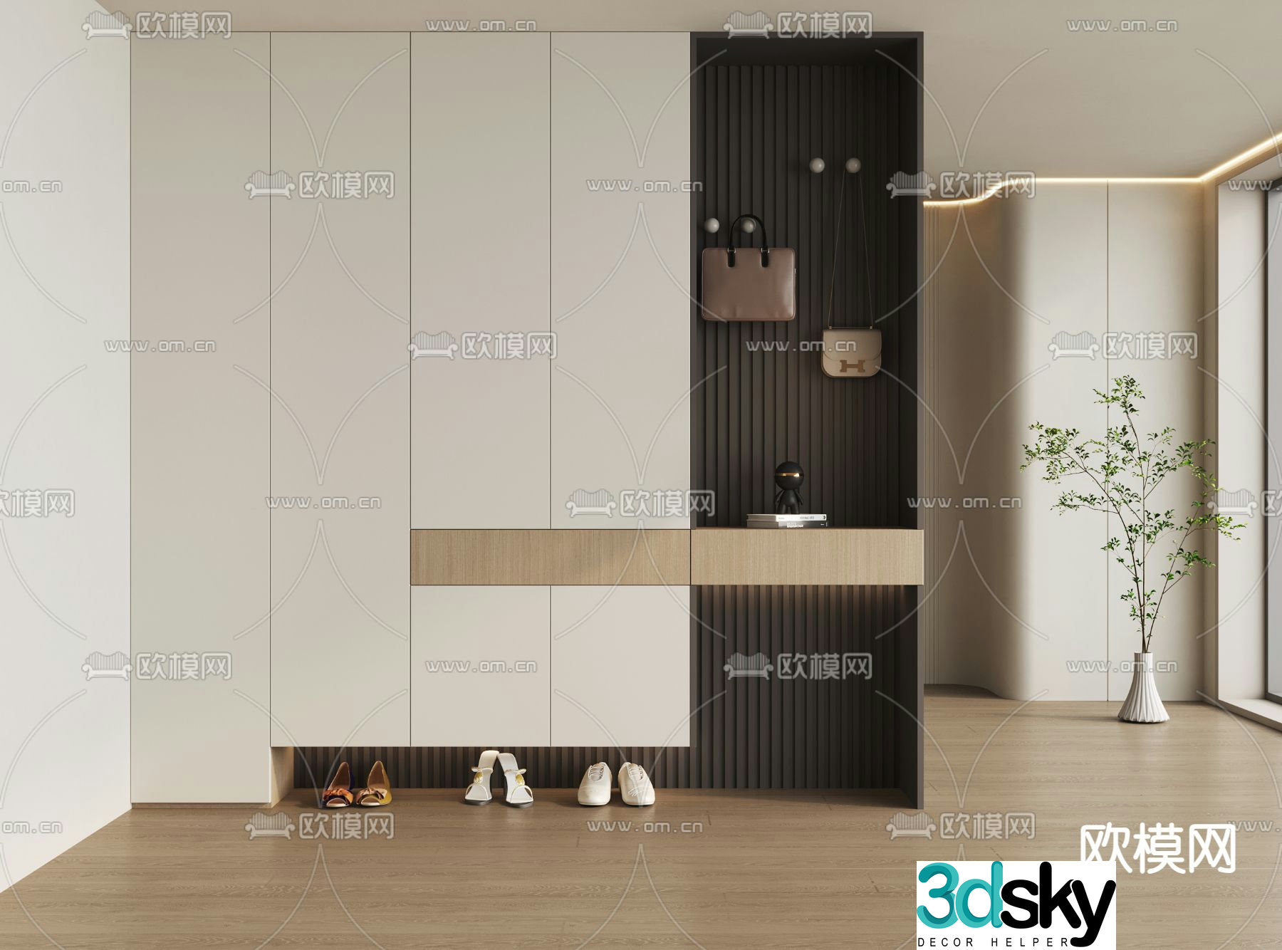Cream Style Shoe Cabinet Entrance Shoe Cabinet 3D Model