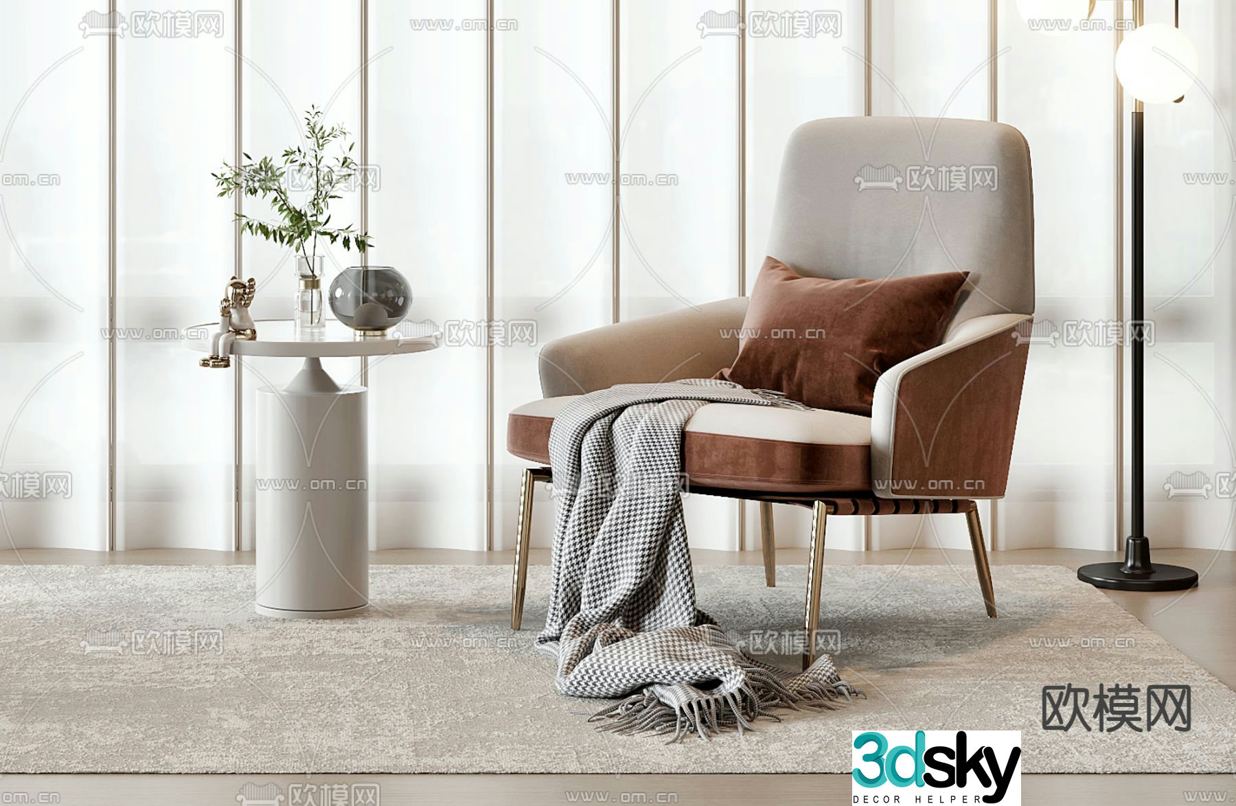Light luxury sofa chair leisure chair armchair 3d model