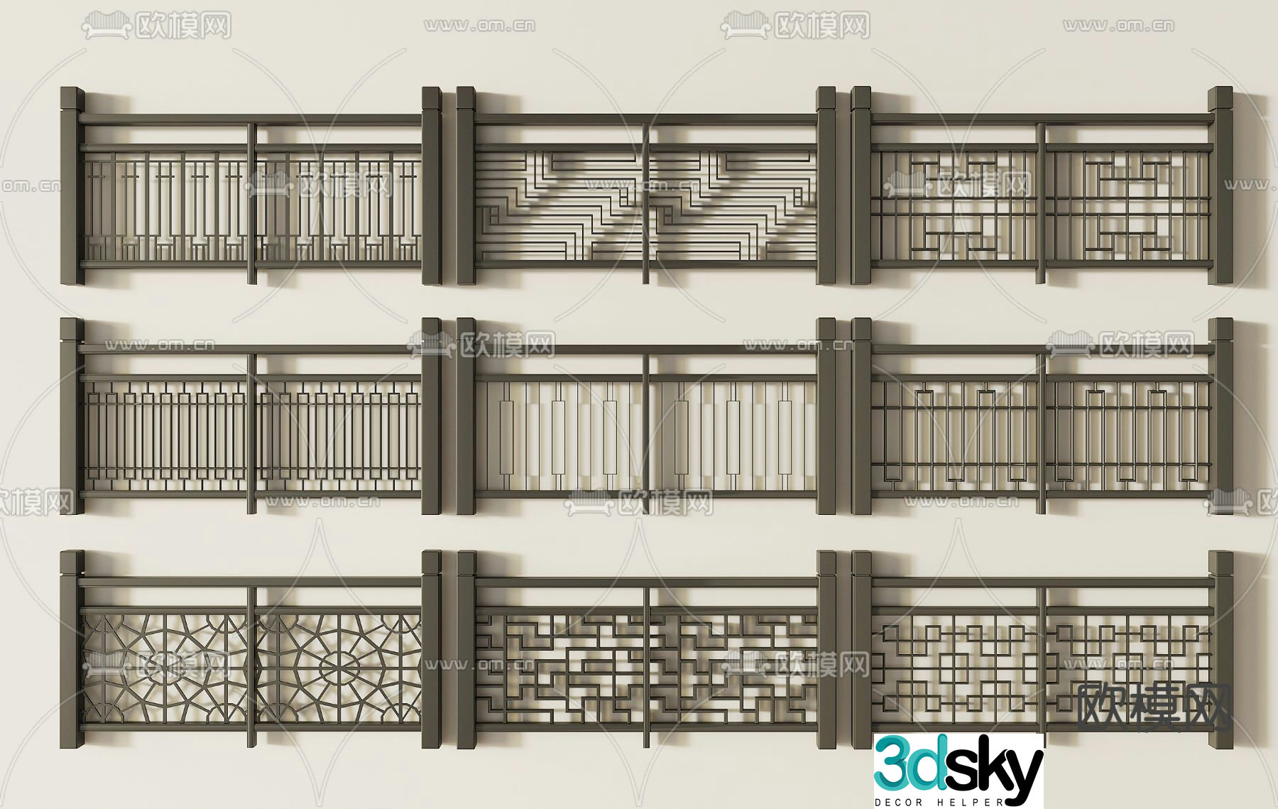 New Chinese railing Guardrail 3D model
