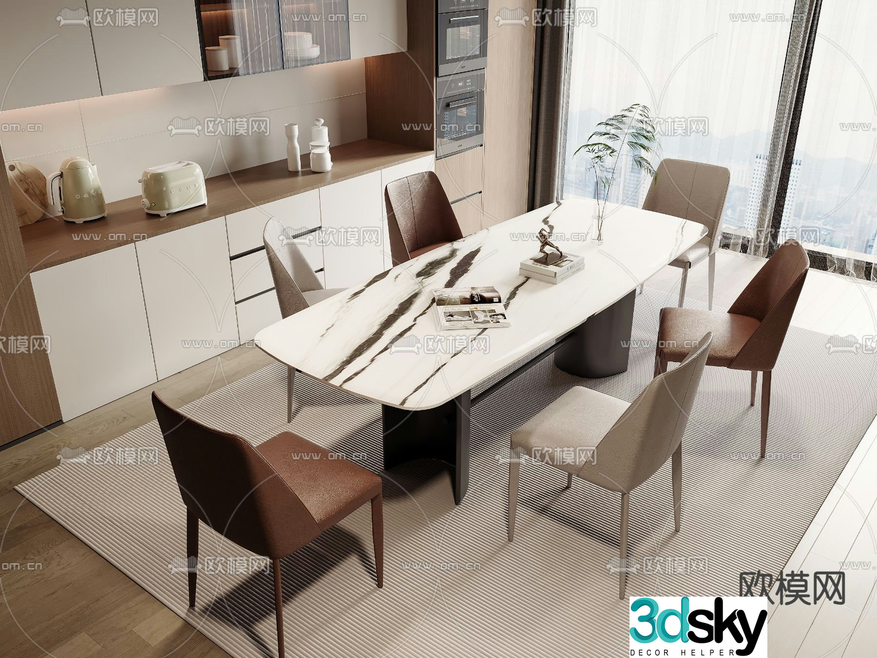 Modern dining table and chair 3d model