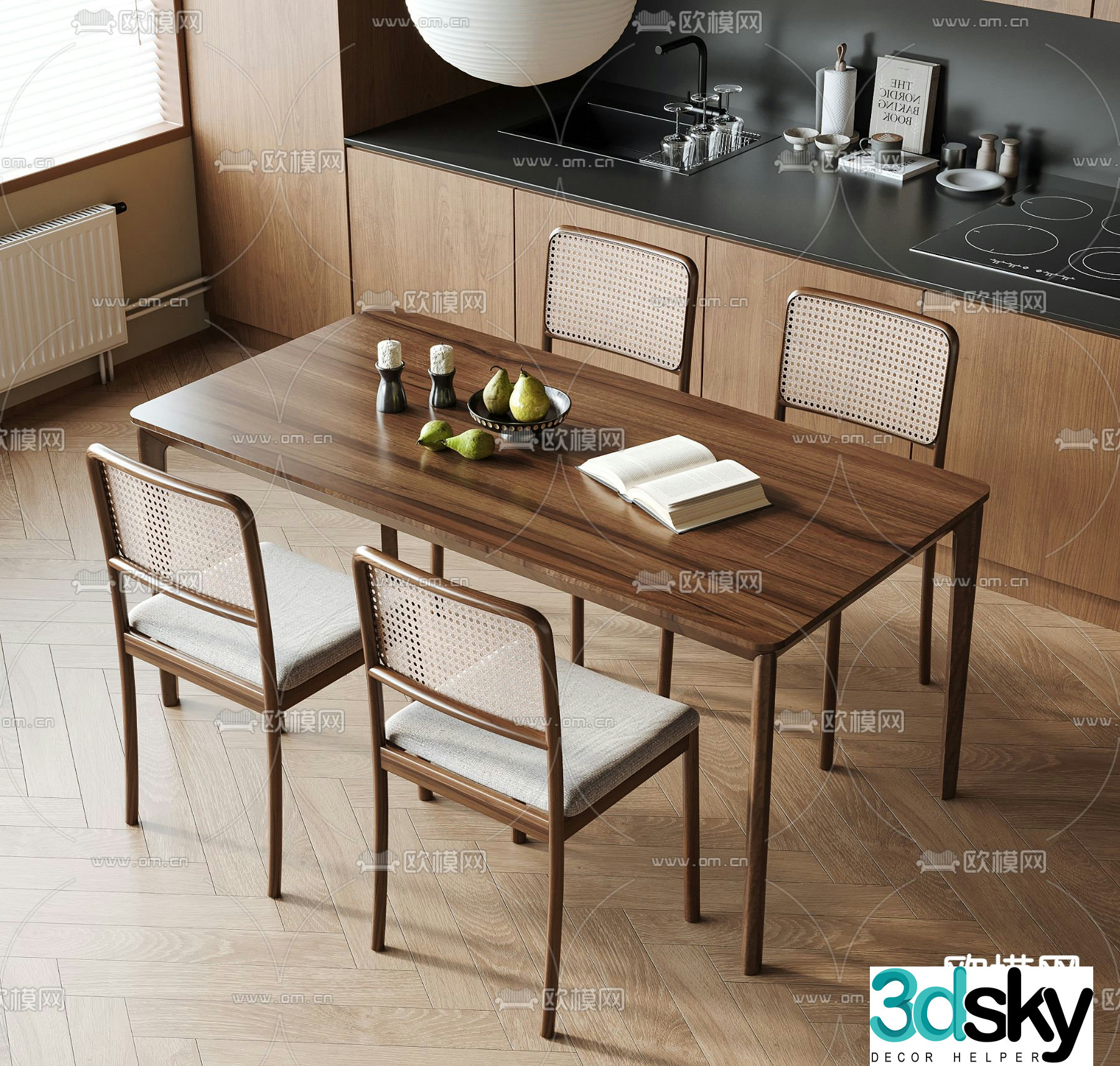 Medieval style dining table and chairs bar dining table 3D model