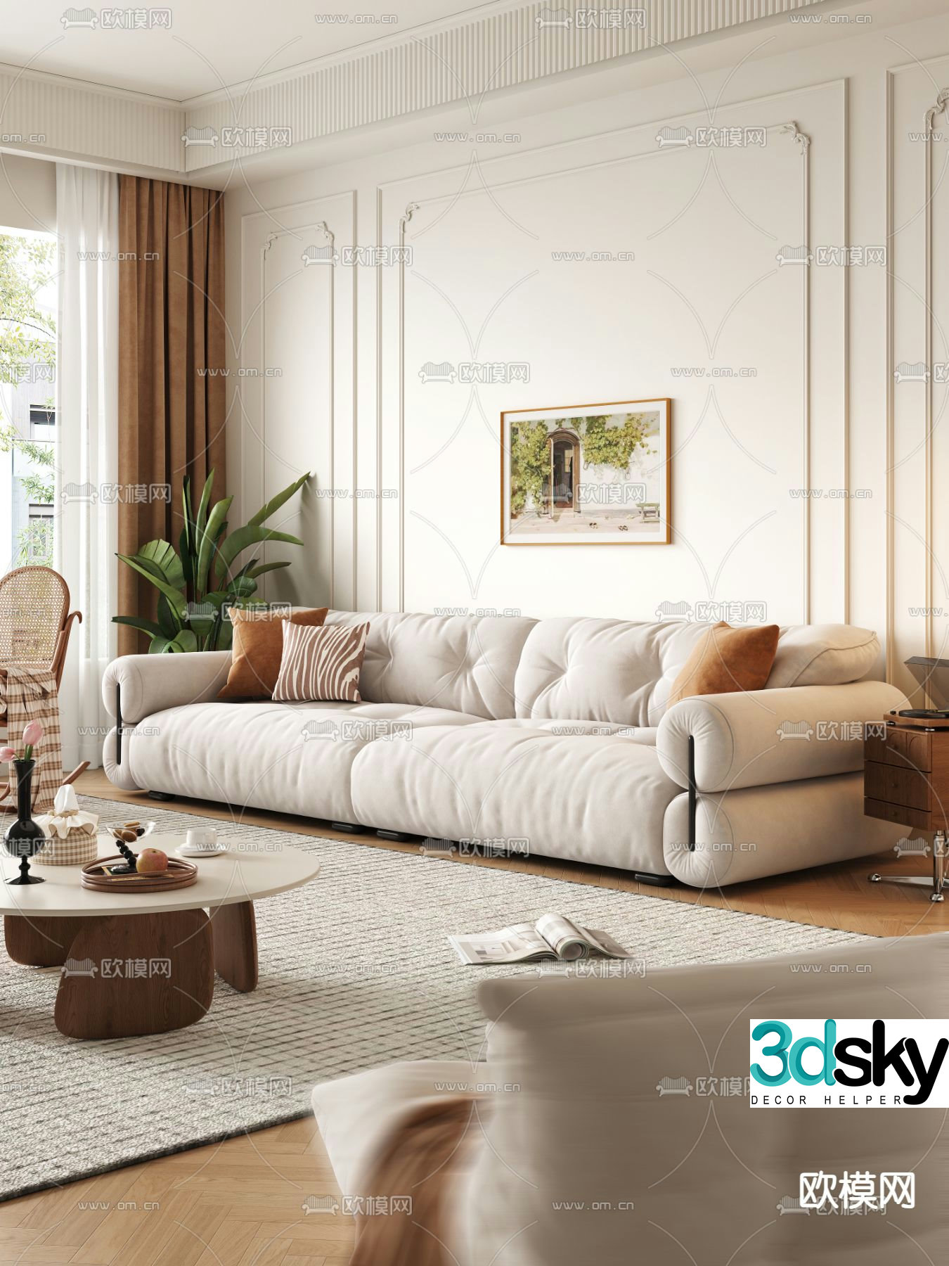 Double sofa upholstered sofa 3d model