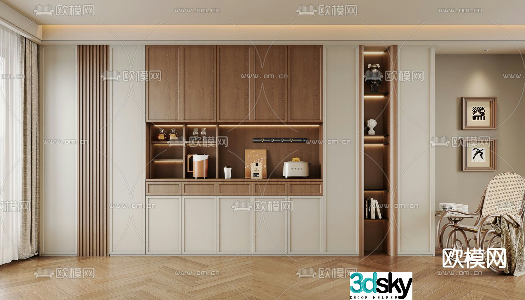 Middle-aged wine cabinet sideboard 3D model