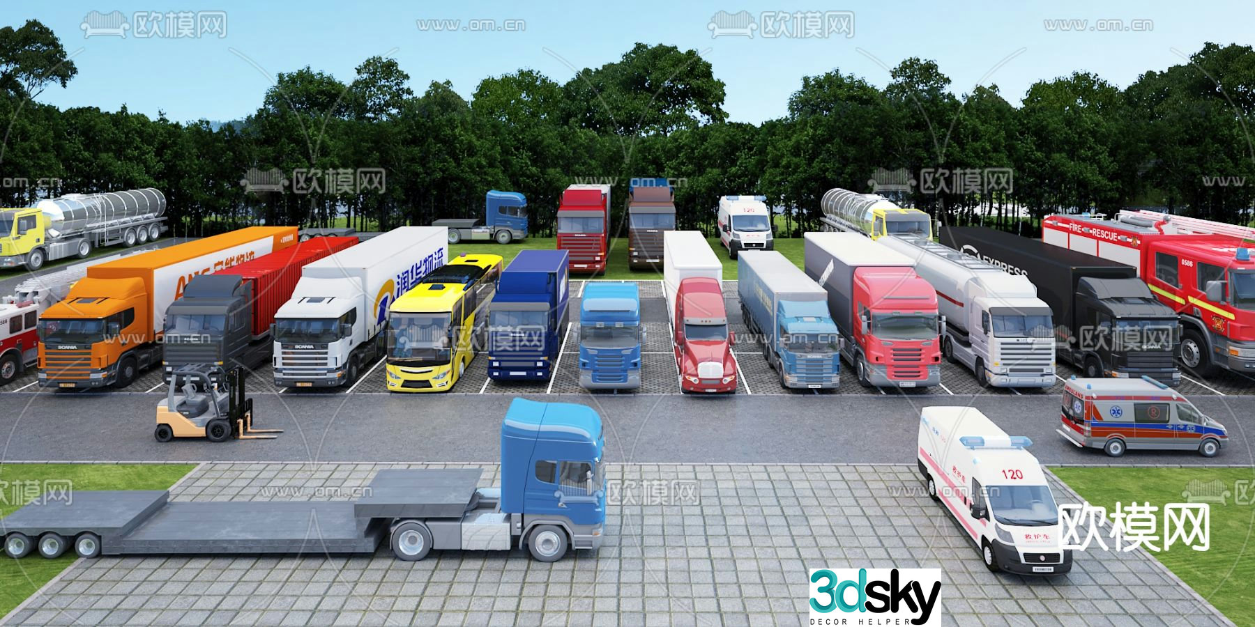 truck car ambulance police car logistics vehicle 3d model