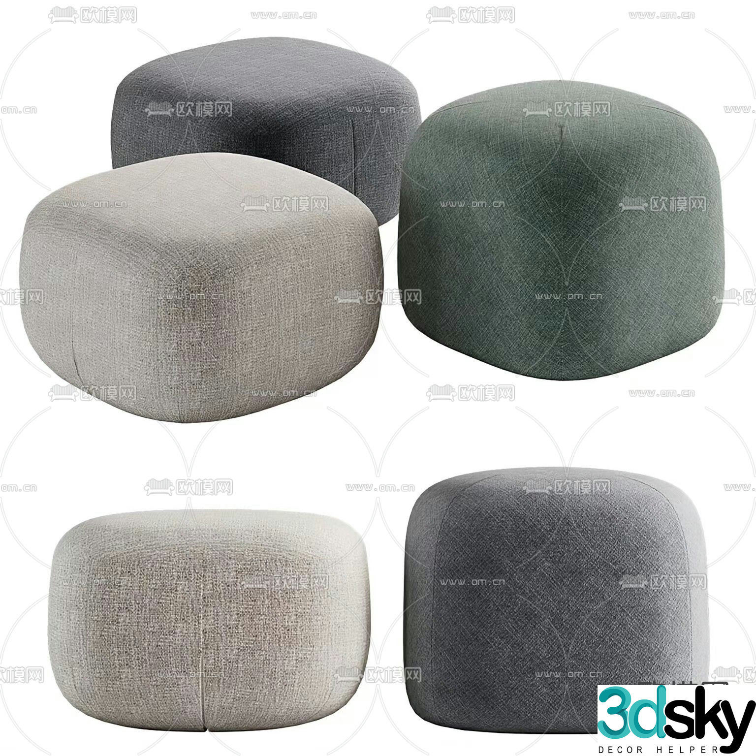 Ellipse stool sofa stool square stool footrest 3d model