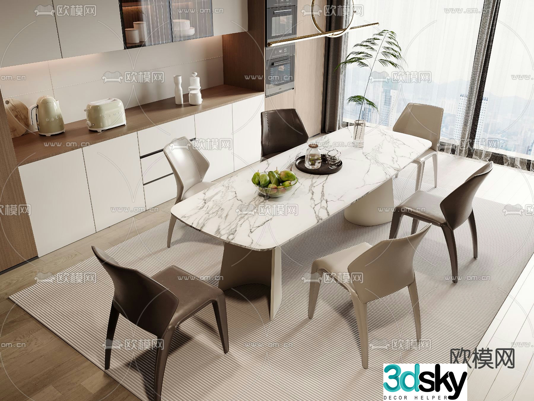 Modern dining table and chairs 3d model