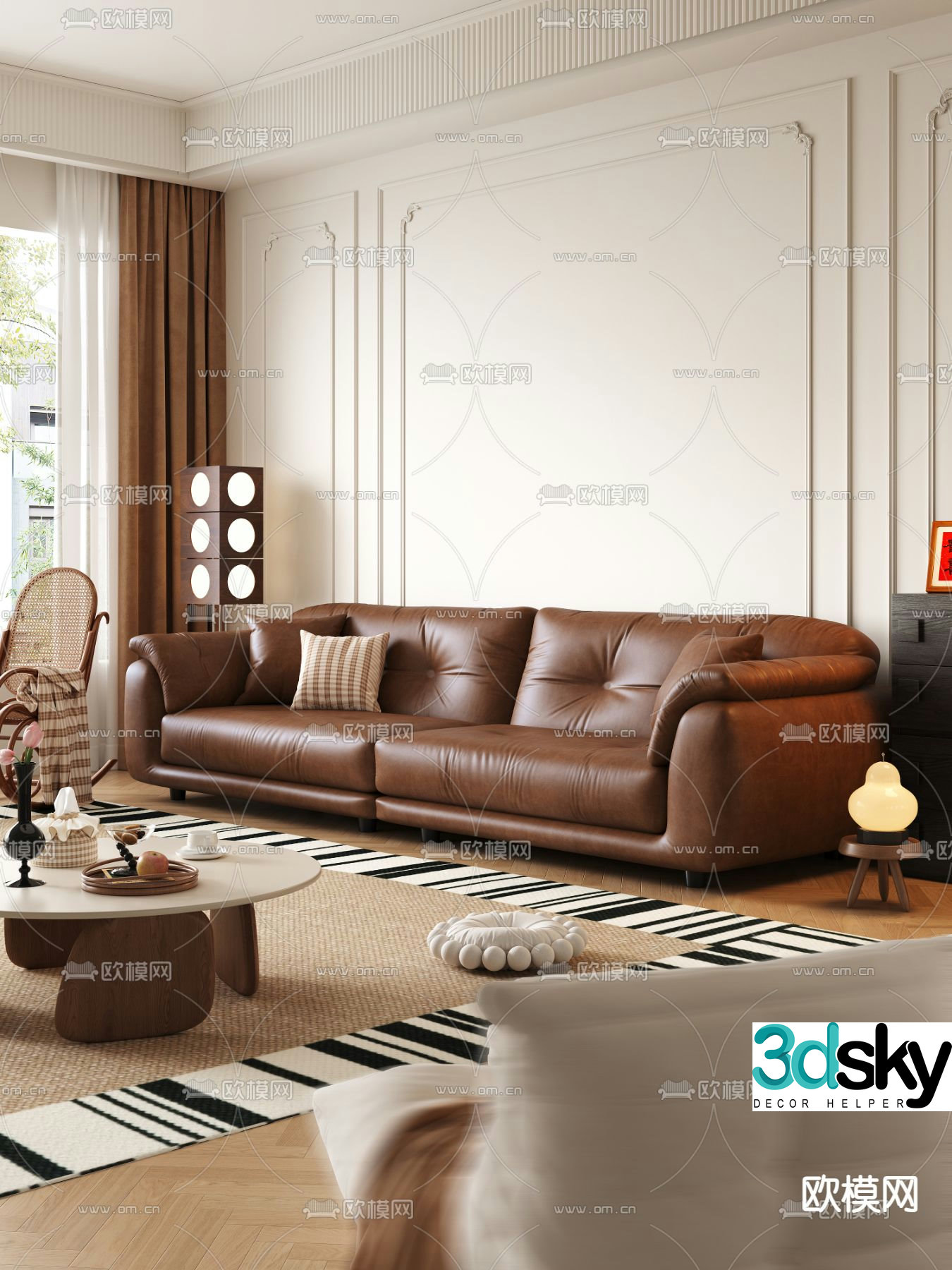Double sofa leather sofa 3d model