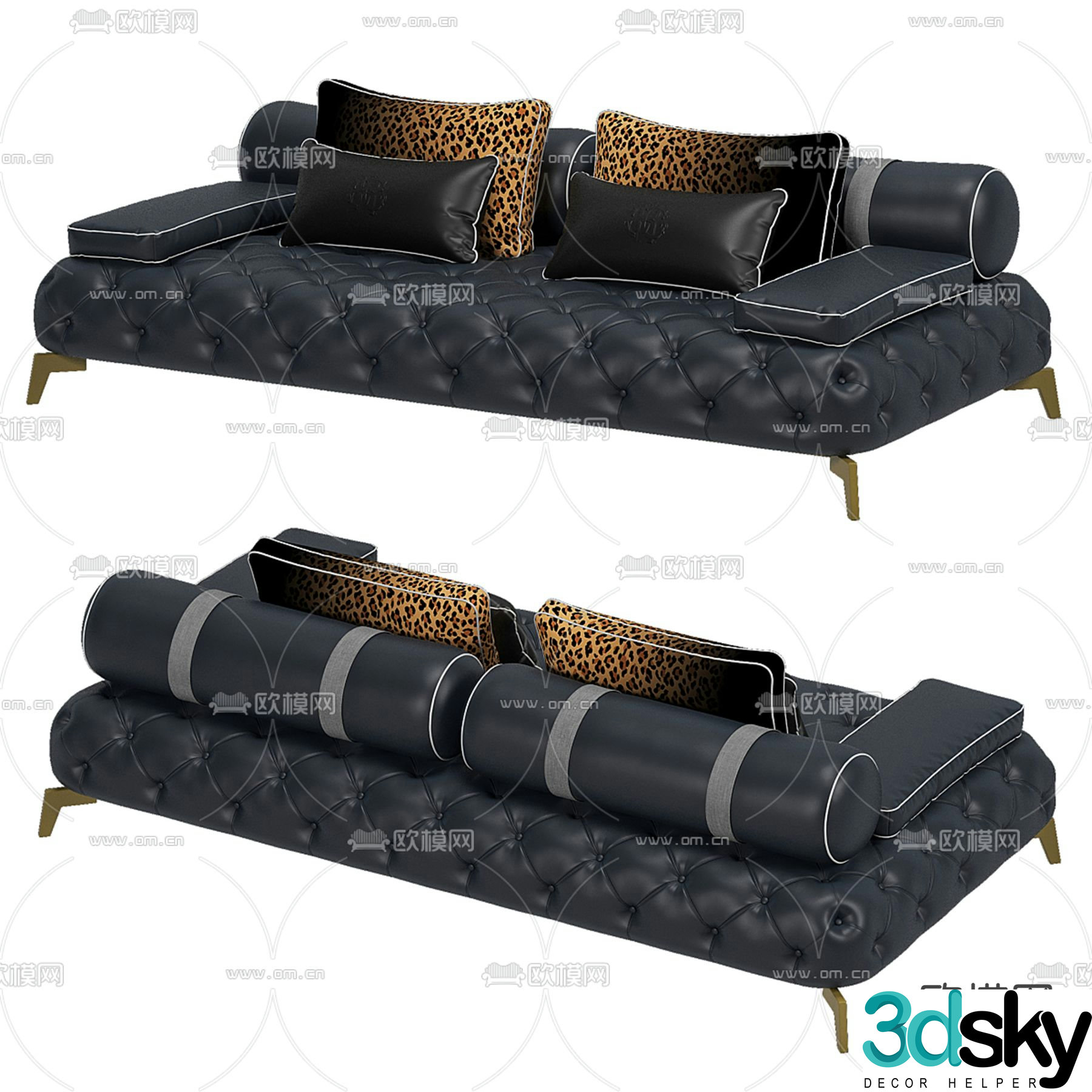 European leather sofa double sofa 3d model