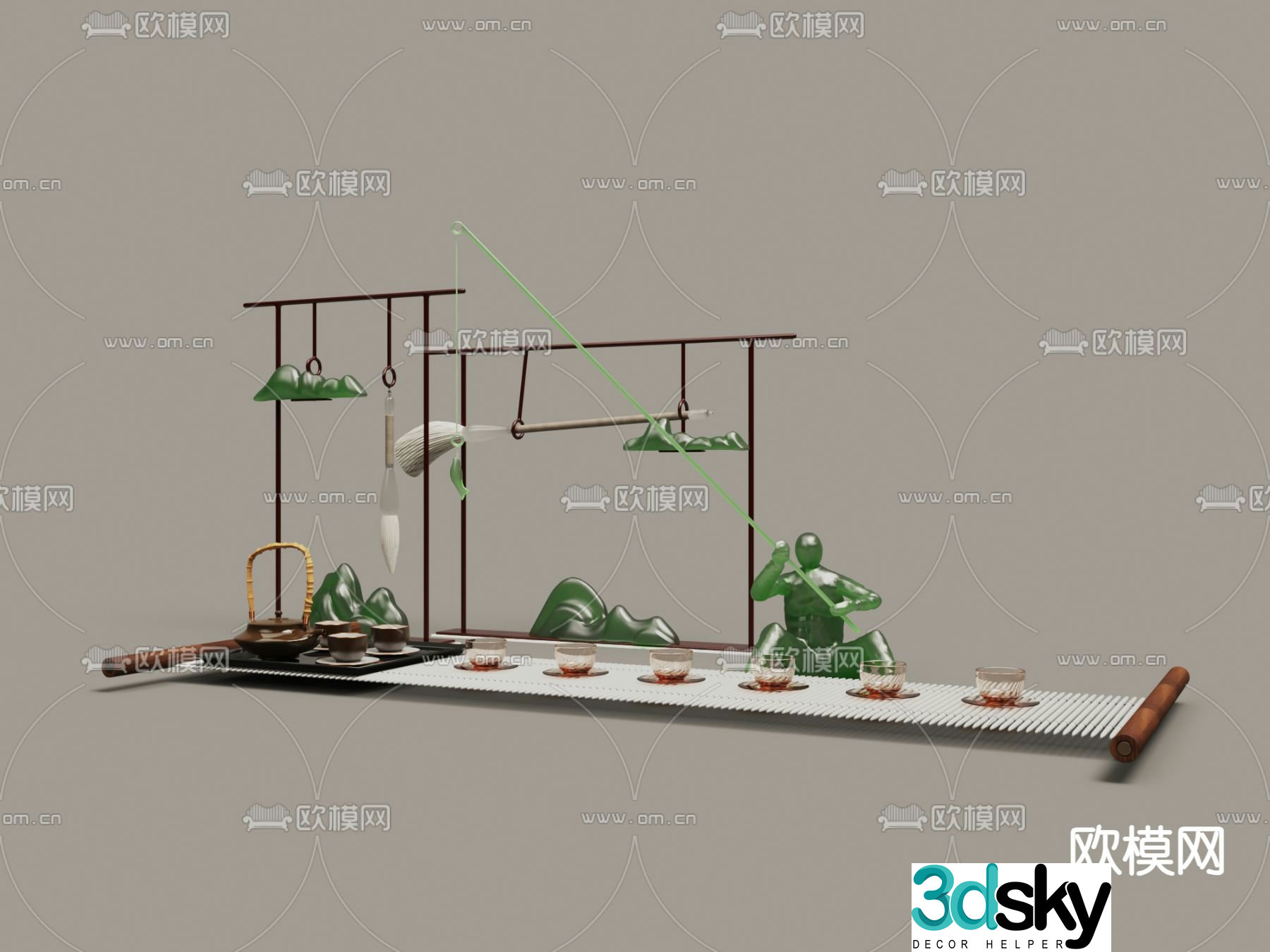 Chinese tea set Qingyu tea pet pen holder 3D model