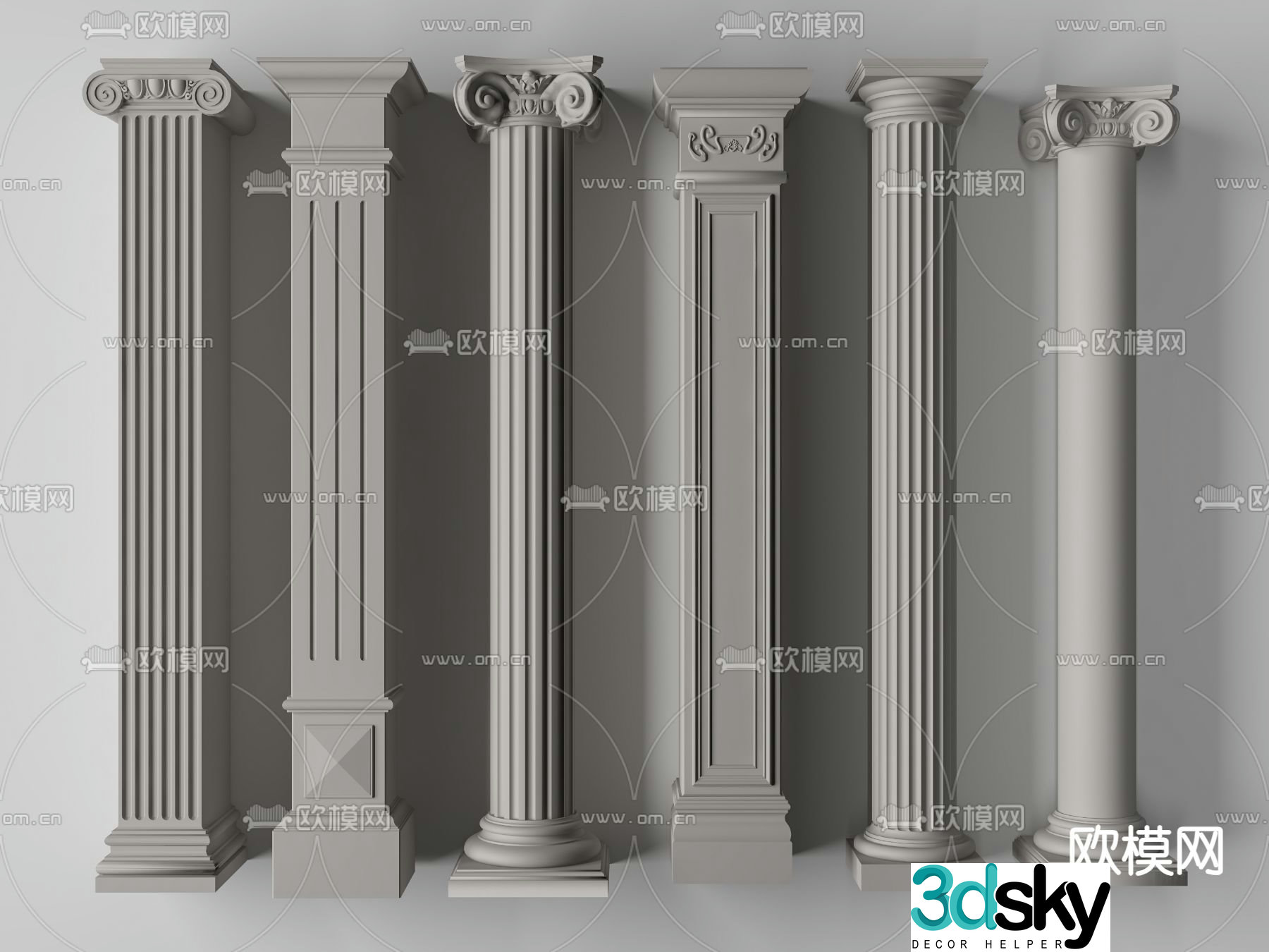 Simple European Column Roman Column Gypsum Column 3D Model