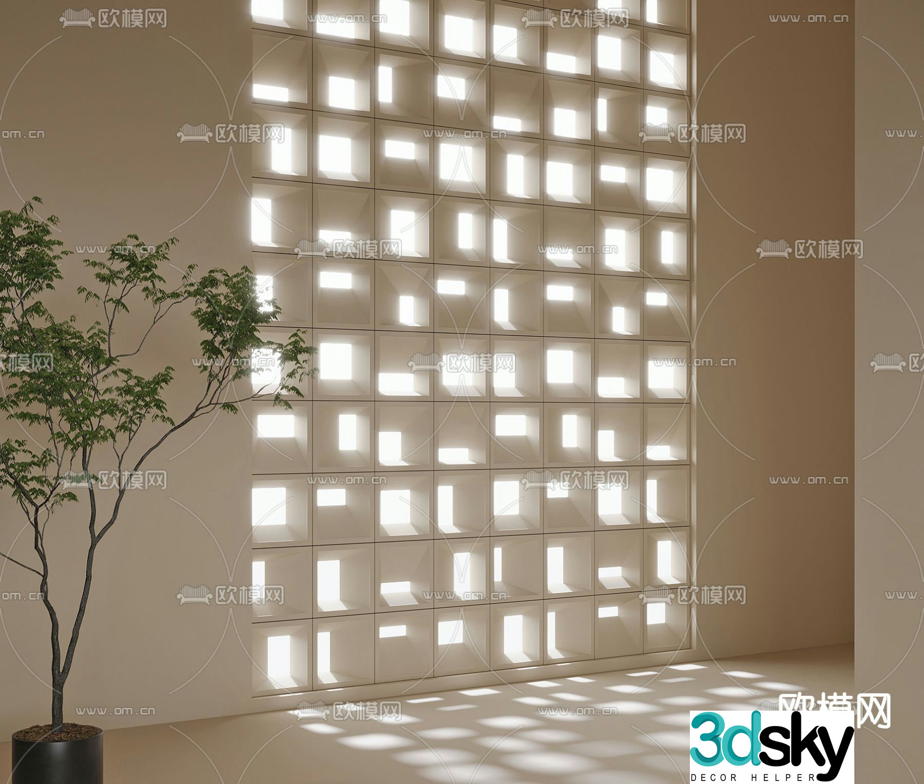 Cement brick screen hollow brick partition 3d model