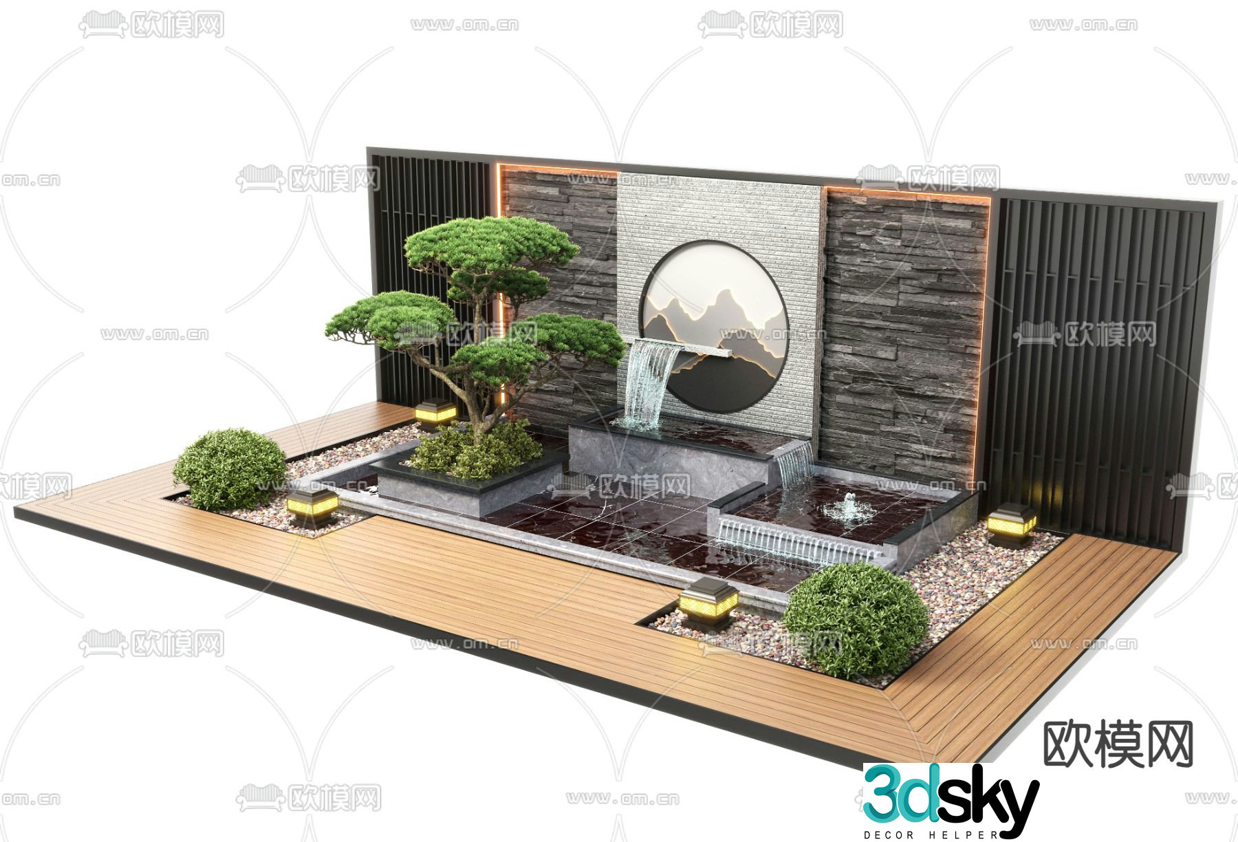 New Chinese style water feature wall fountain waterfall falling water sketch 3D model