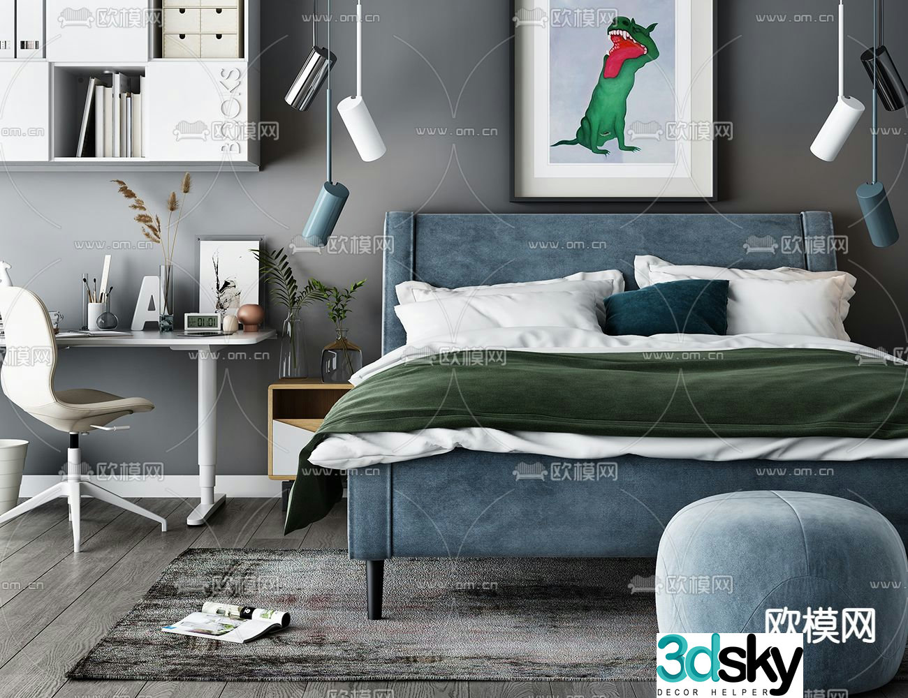 Nordic double bed 3d model