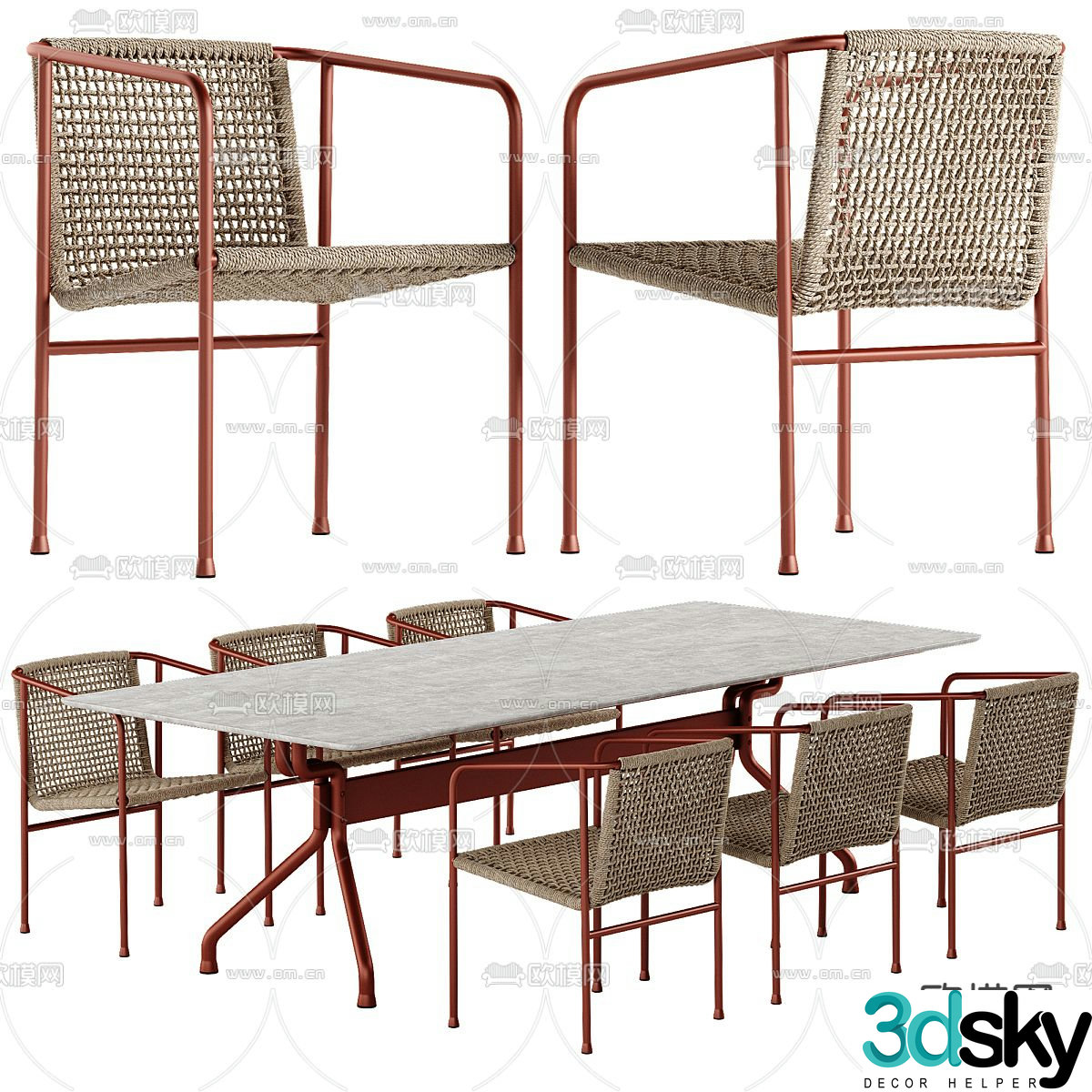 Outdoor dining table and chairs rattan chair 3d model