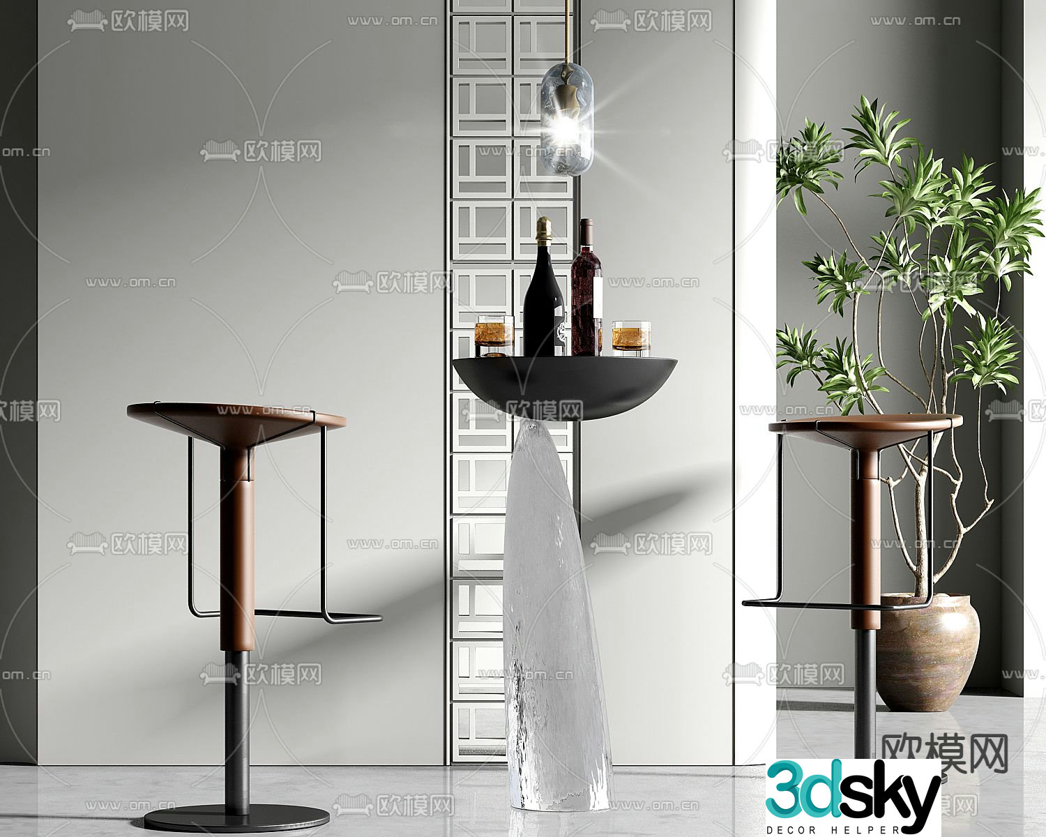 Wine tasting area bar bar chair 3d model