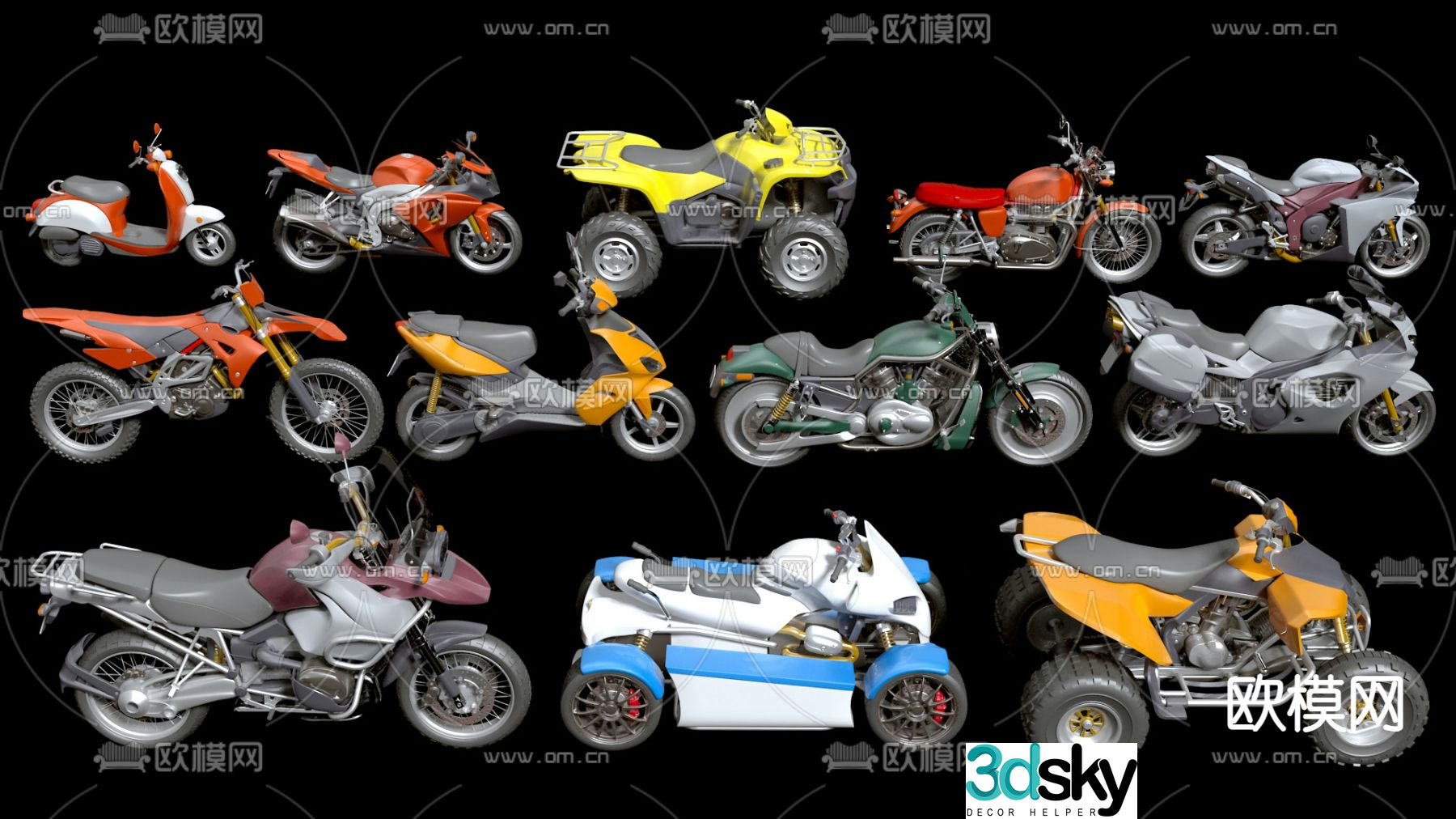 motorcycle snowmobile quad bike 3d model
