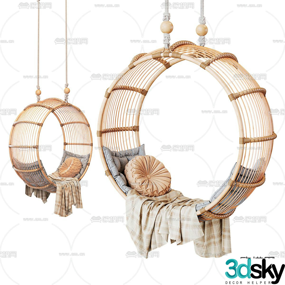 Rattan hanging chair rocking chair balcony chair 3d model