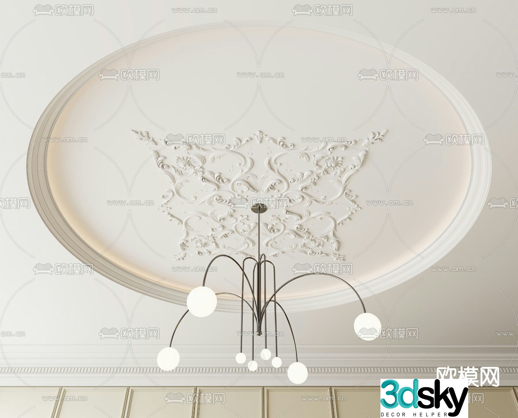 French lamp plate round ceiling 3D model