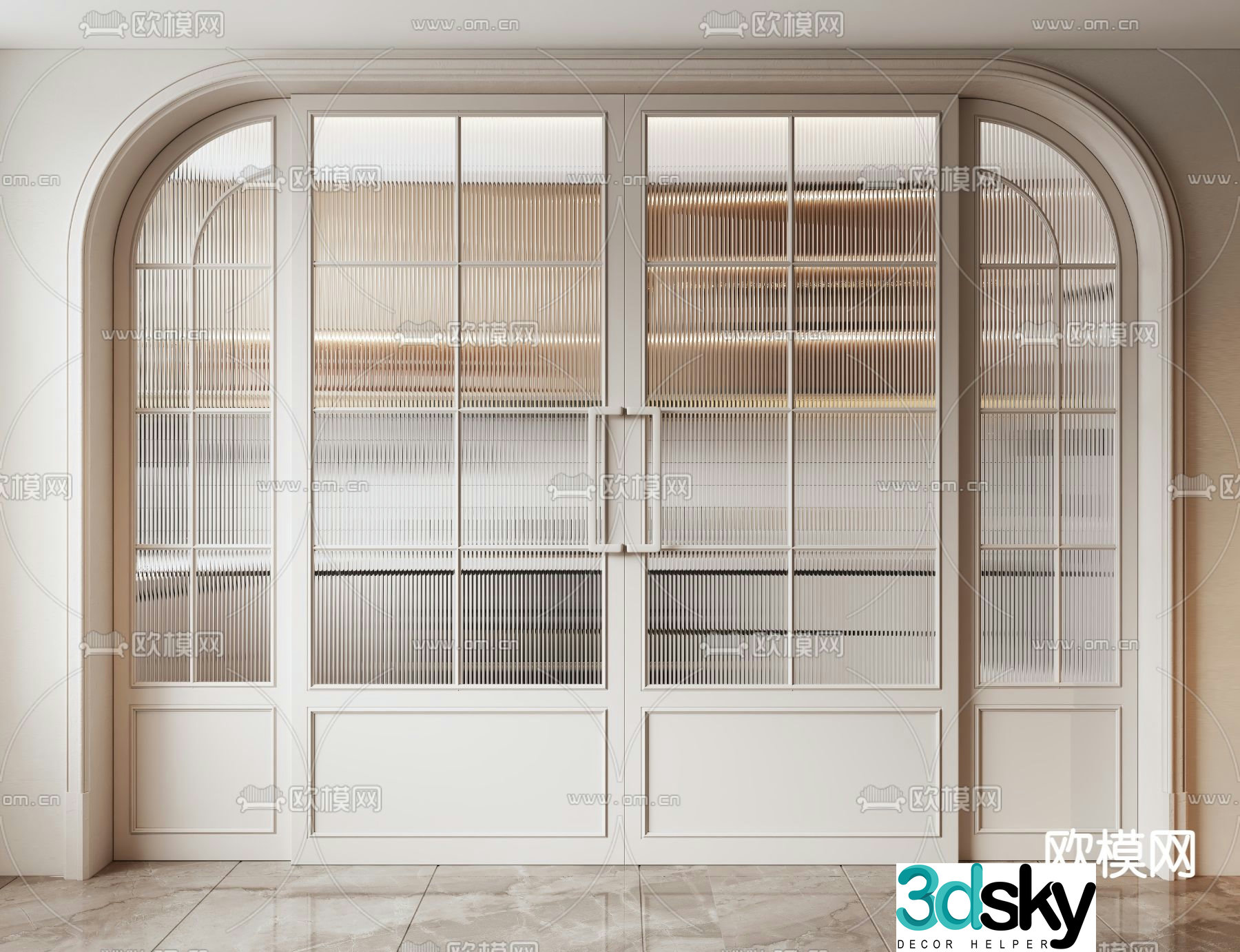 French glass door kitchen and bathroom door sliding door 3D model