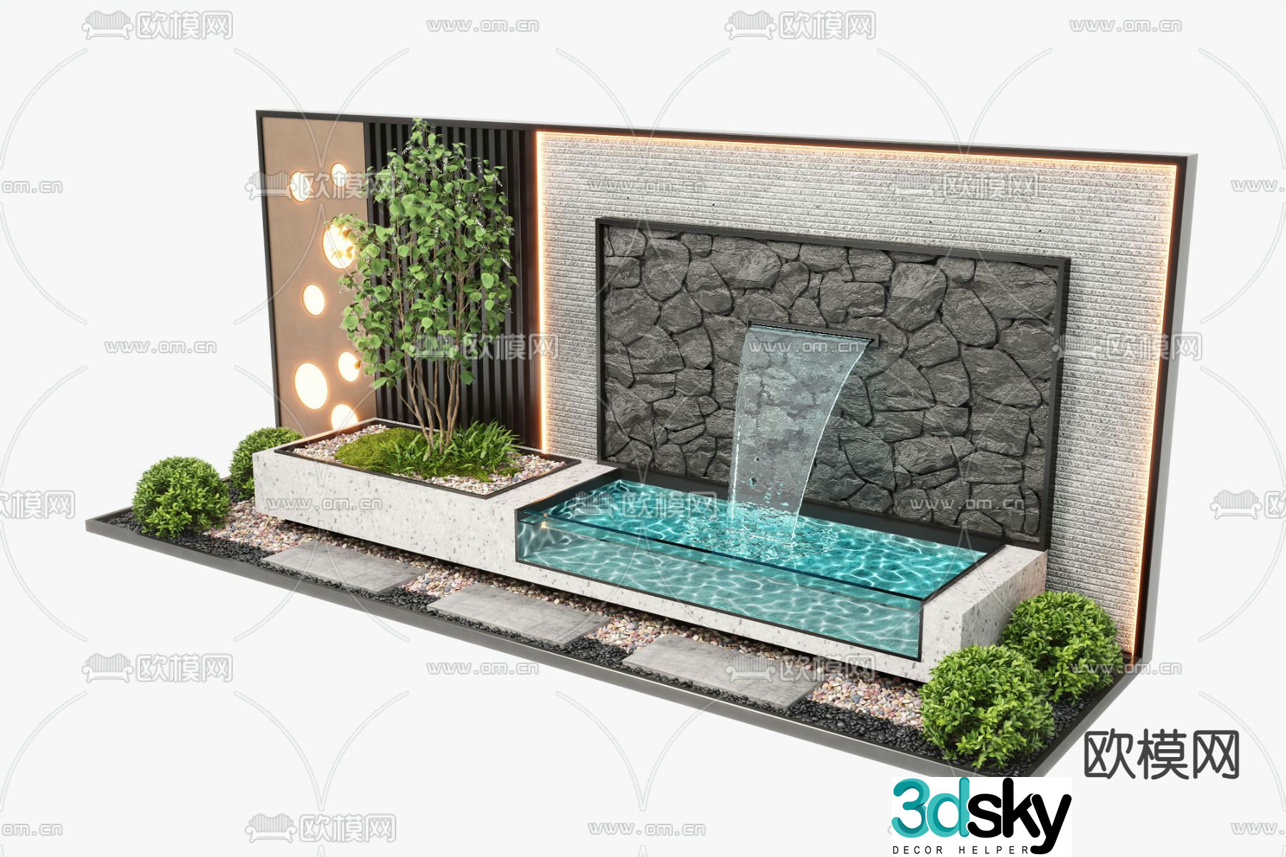 New Chinese style fountain water feature wall falling water wall 3D model